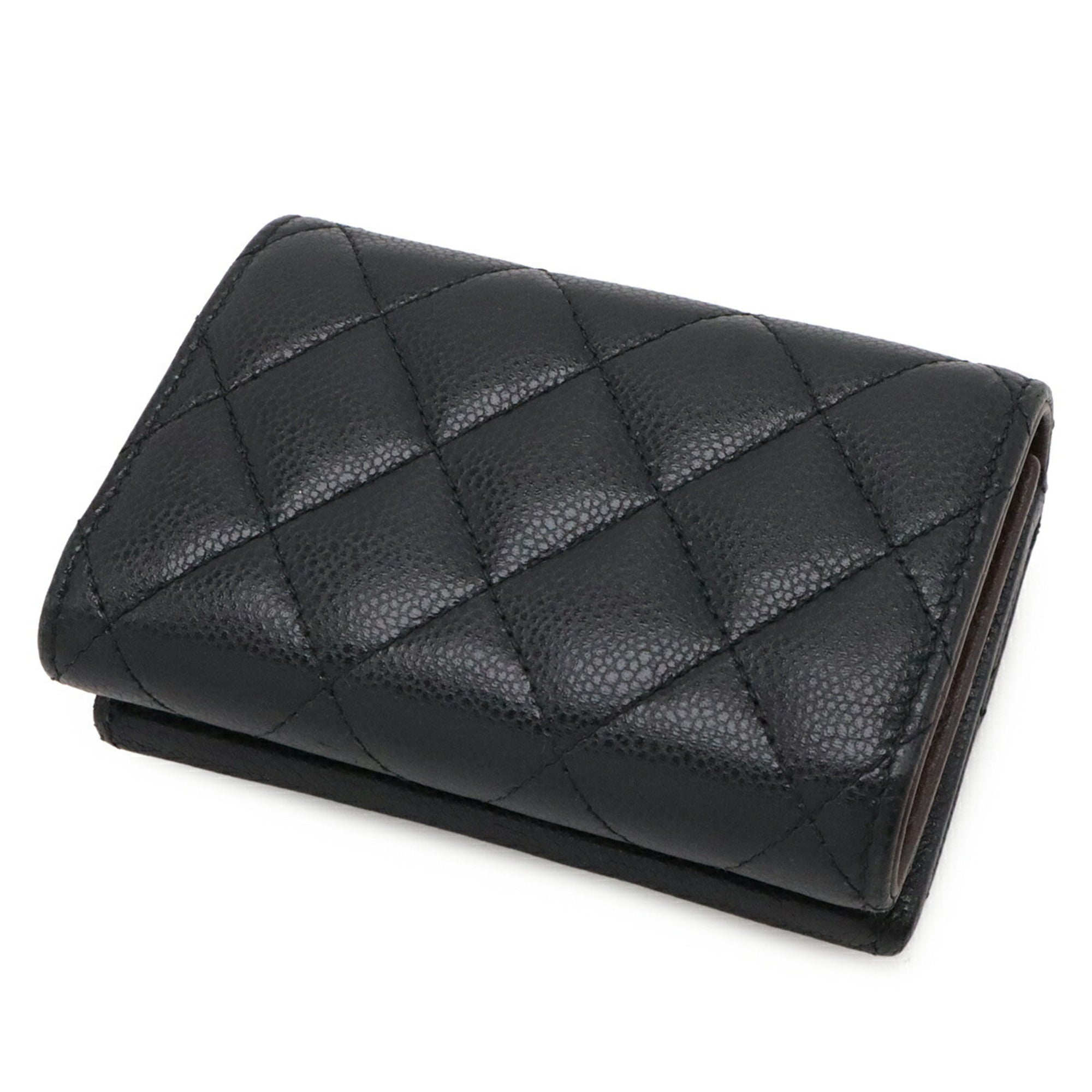 Chanel Black Grained Calfskin Wallet (Tri-Fold) (Pre-Owned)