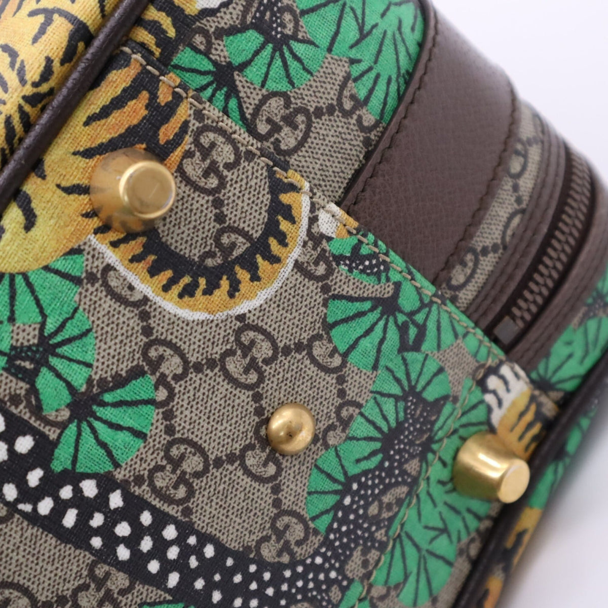 Gucci Sherry Line Beige Multi-Color Coated Canvas Leather Boston Bag (Pre-Owned)