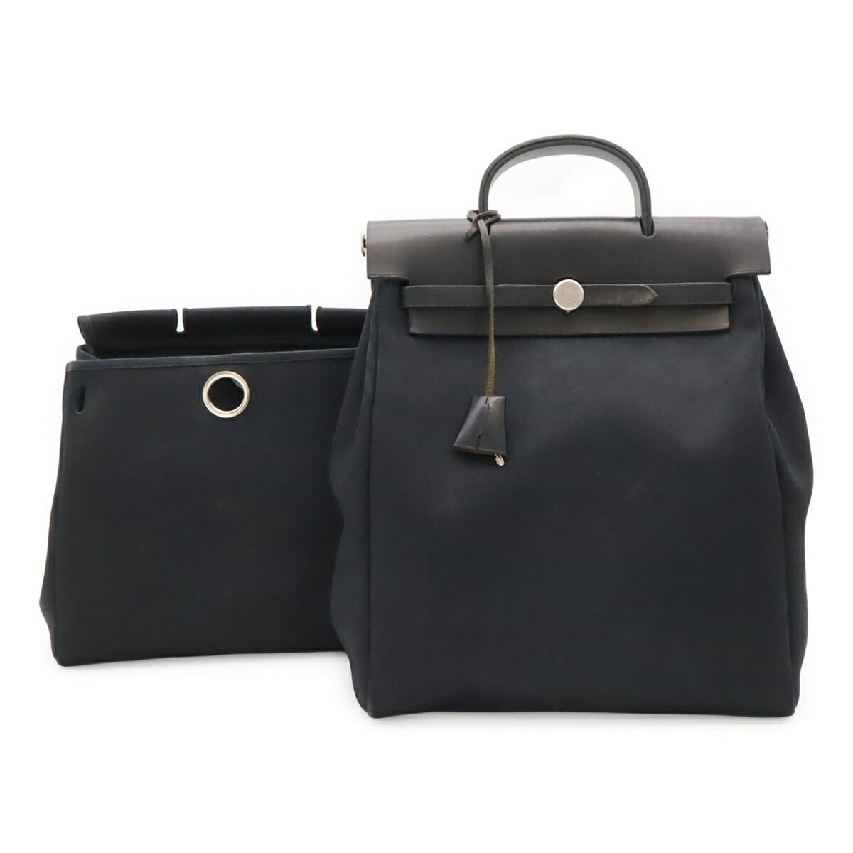 Hermes Black Toile Officier Leather Backpack Handbag (Pre-Owned)