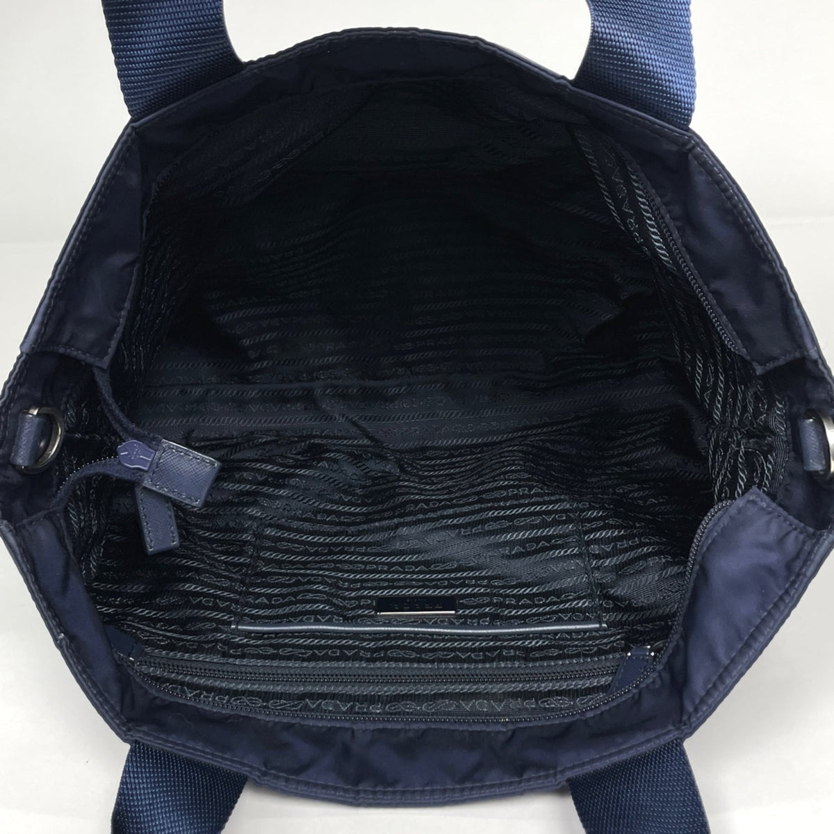 Prada Navy Nylon Leather Tote Bag (Pre-Owned)