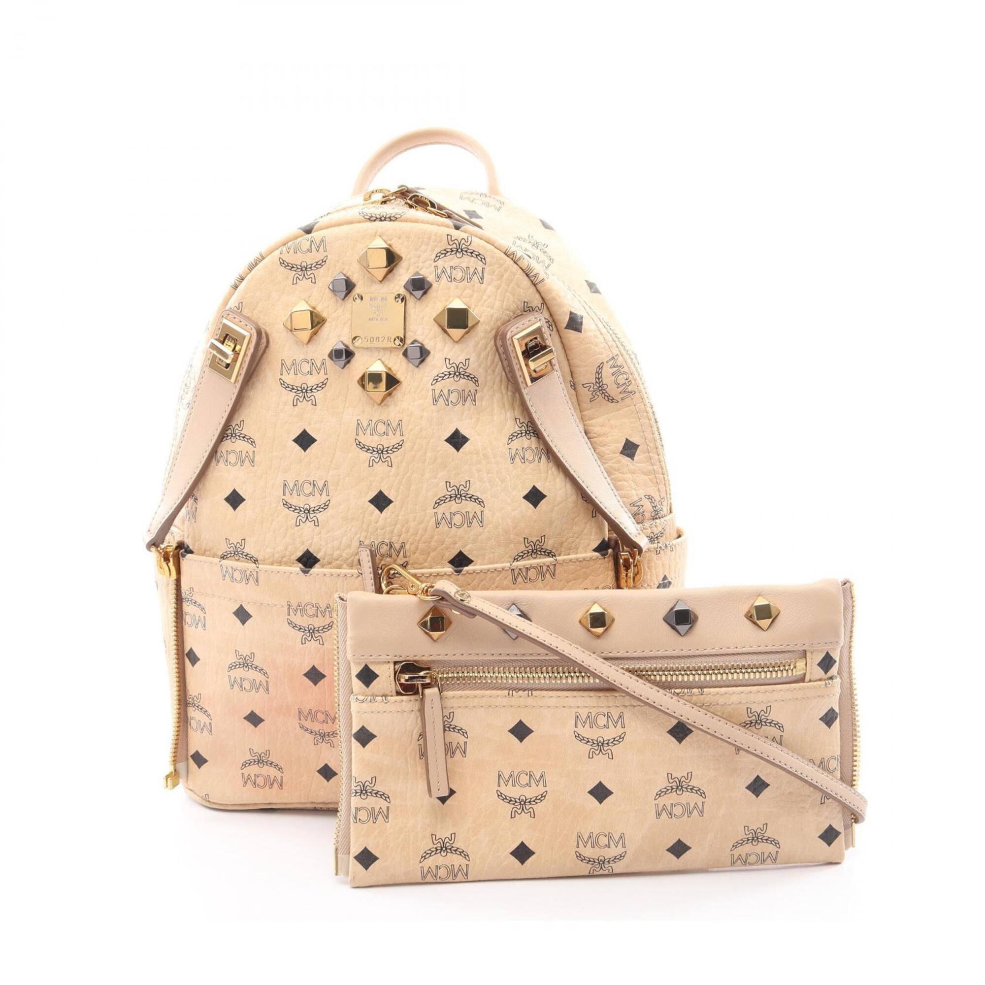 Mcm Beige Coated Canvas Leather Backpack (Pre-Owned)