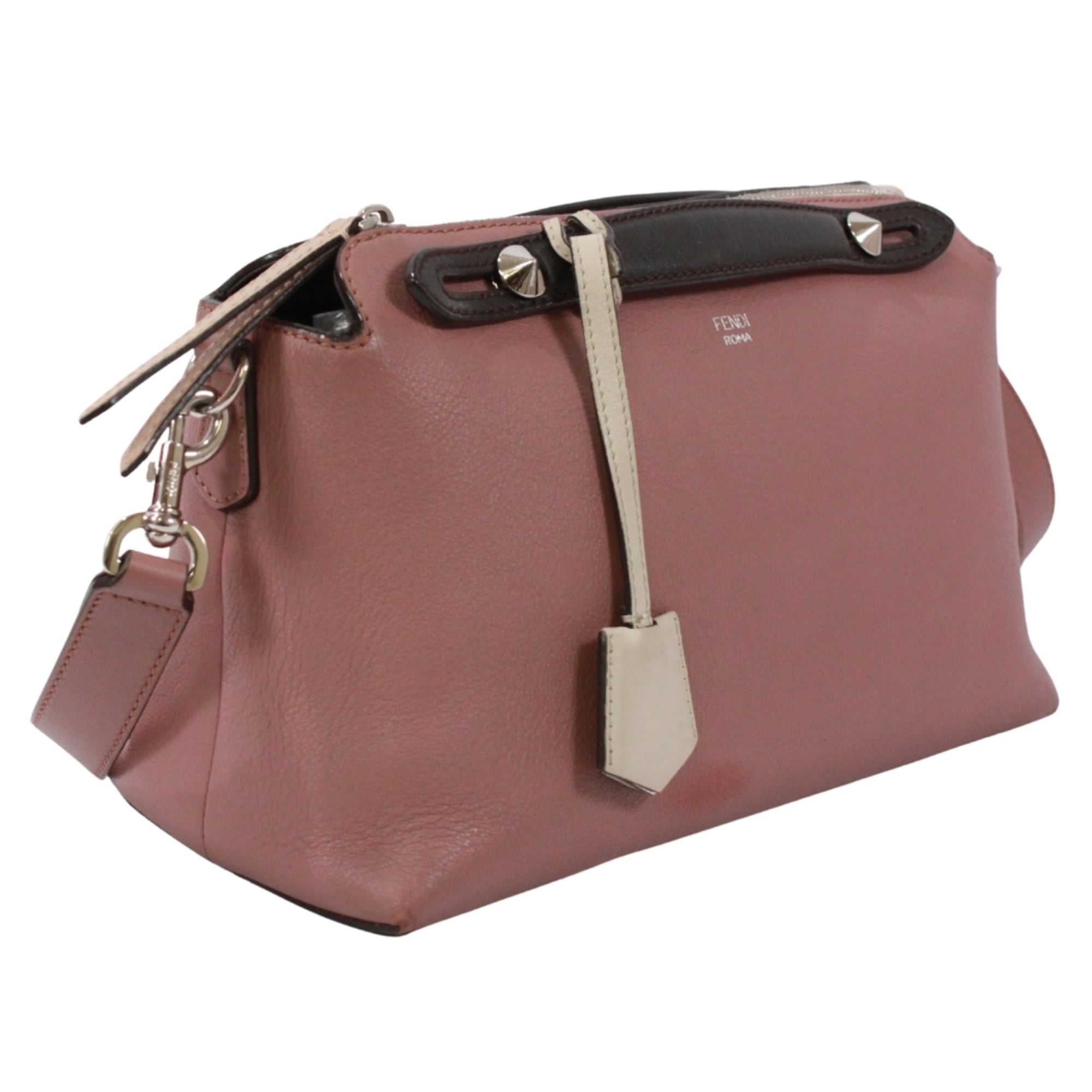 Fendi Black Ivory Pink Leather Handbag Shoulder Bag (Pre-Owned)