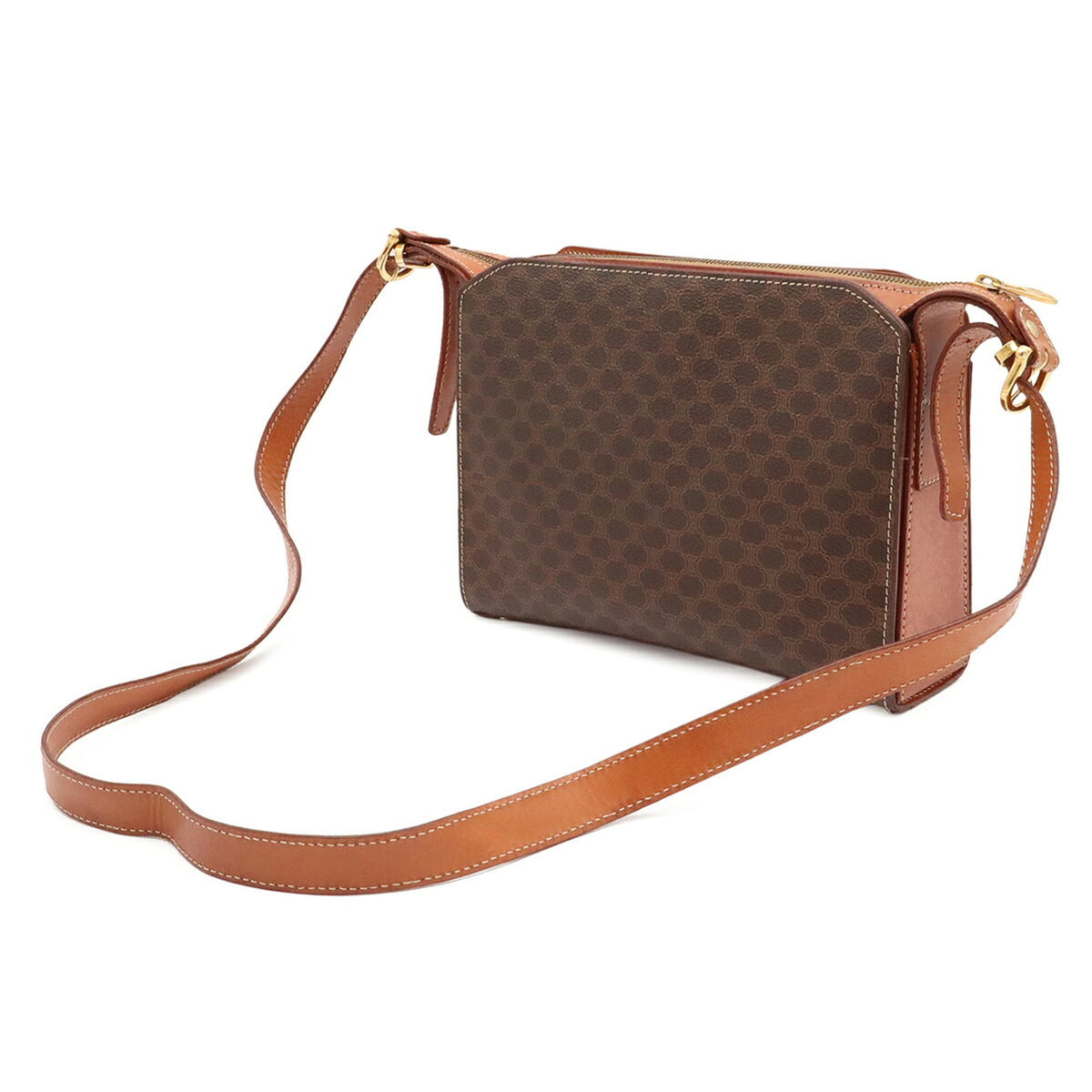 Celine Macadam Brown Dark Brown Coated Canvas Shoulder Bag (Pre-Owned)