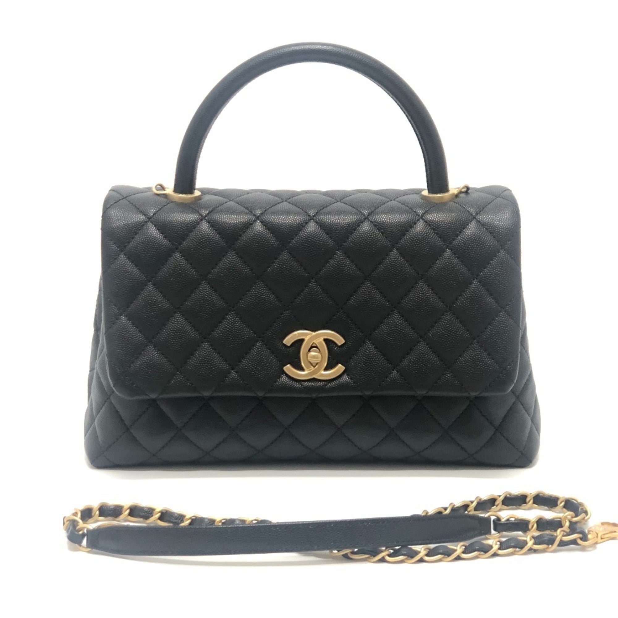 Chanel Matelasse Black Grained Calfskin Handbag Shoulder Bag (Pre-Owned)