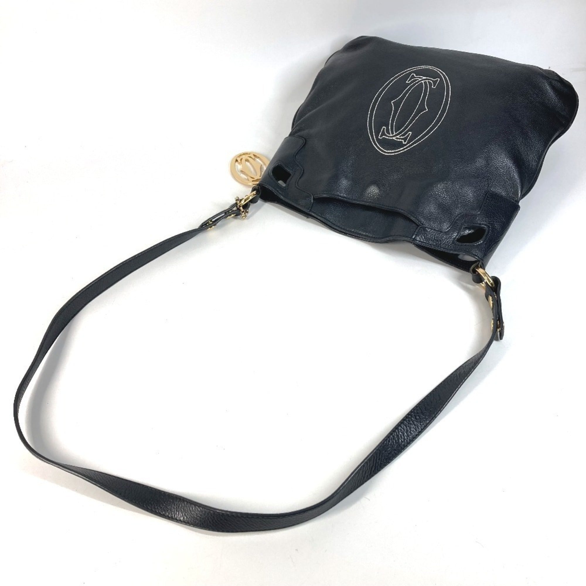 Cartier Marcello Black White Leather Shoulder Bag (Pre-Owned)