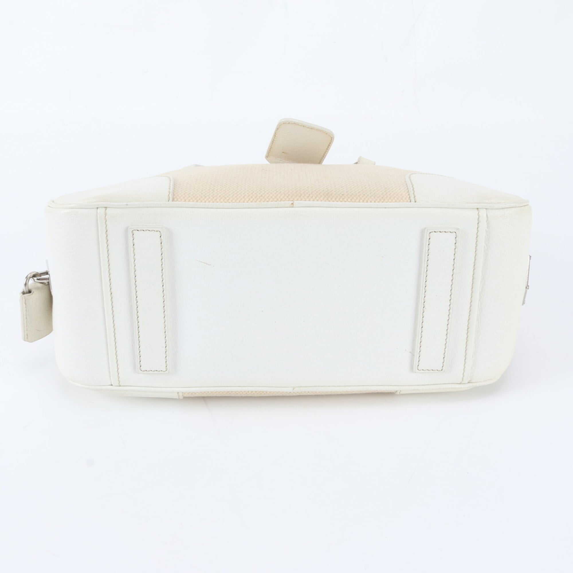 Prada Ivory Leather Canvas Handbag Tote Bag (Pre-Owned)