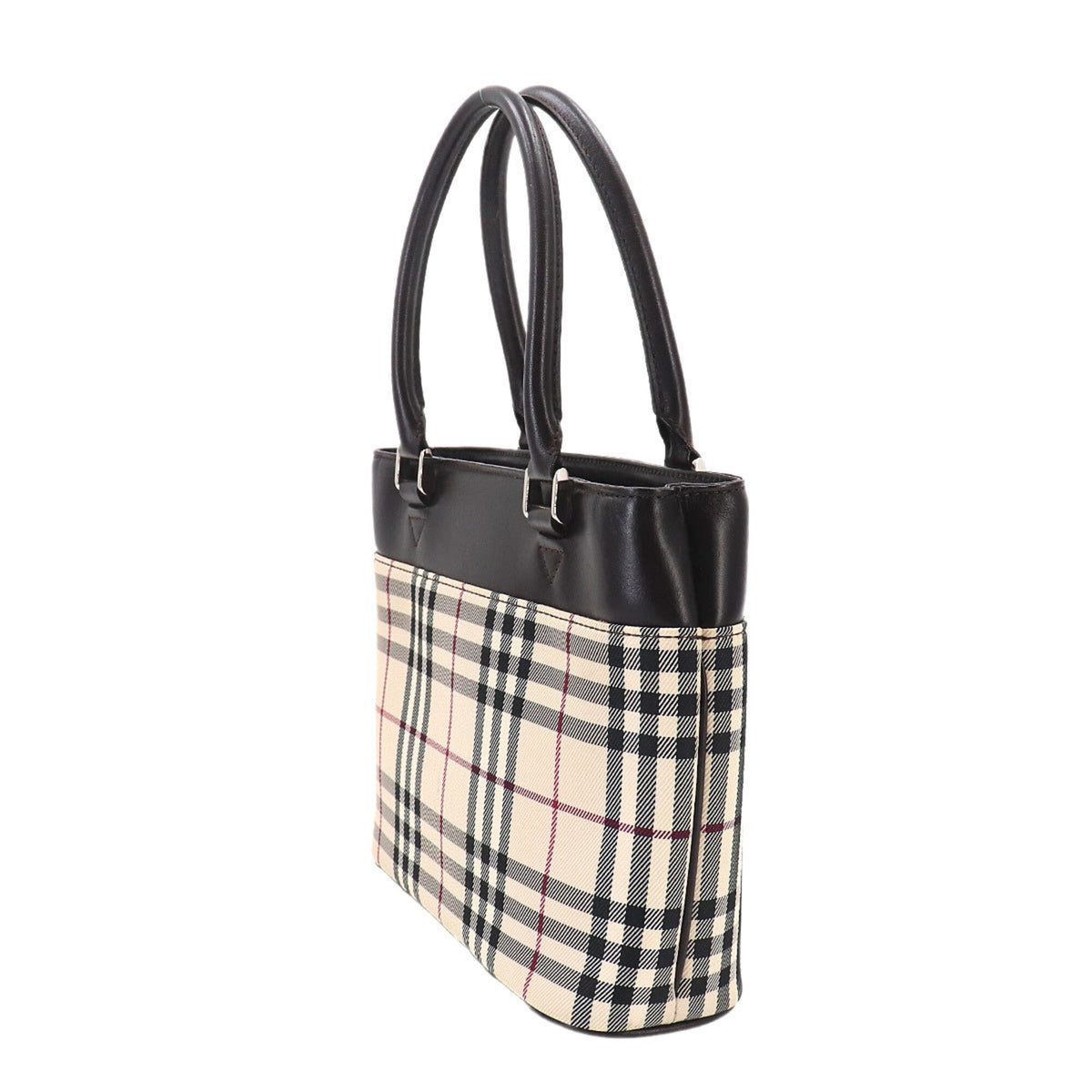 Burberry Beige Dark Brown Canvas Leather Handbag (Pre-Owned)
