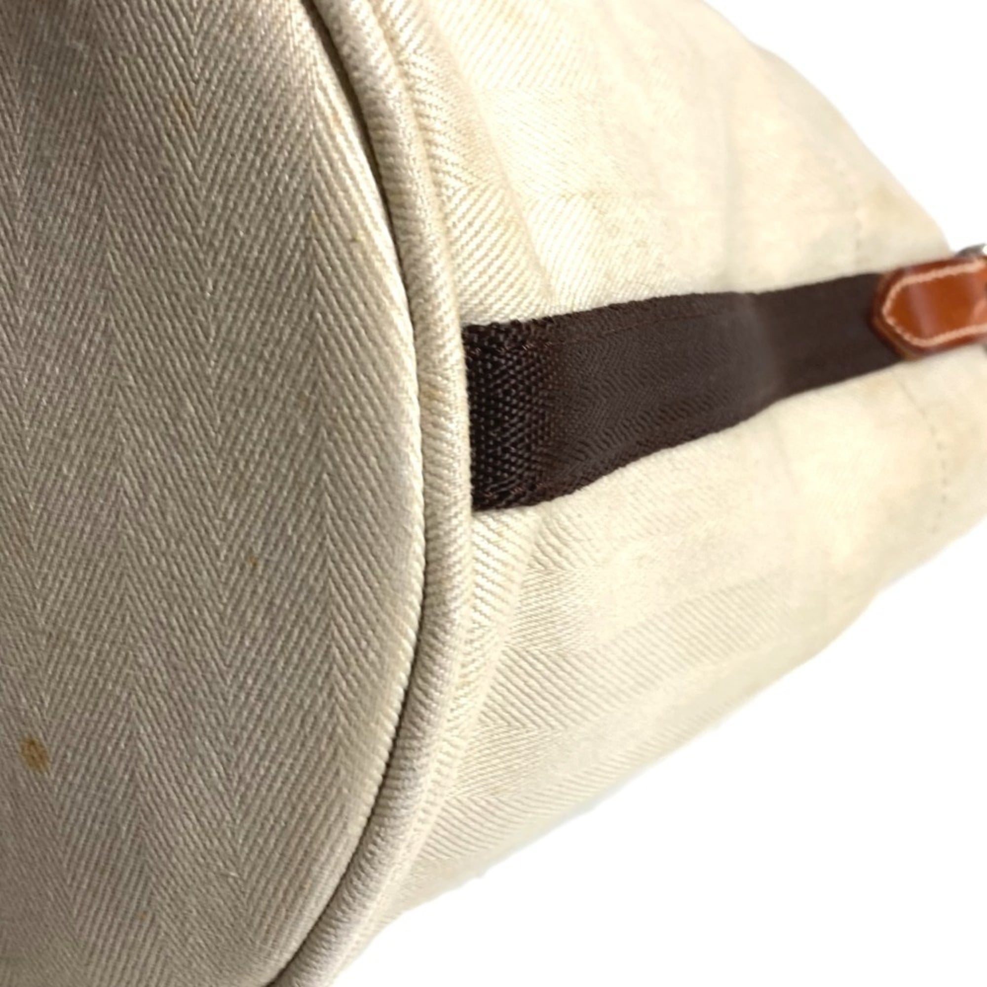Hermes Beige Leather Canvas Handbag Shoulder Bag (Pre-Owned)