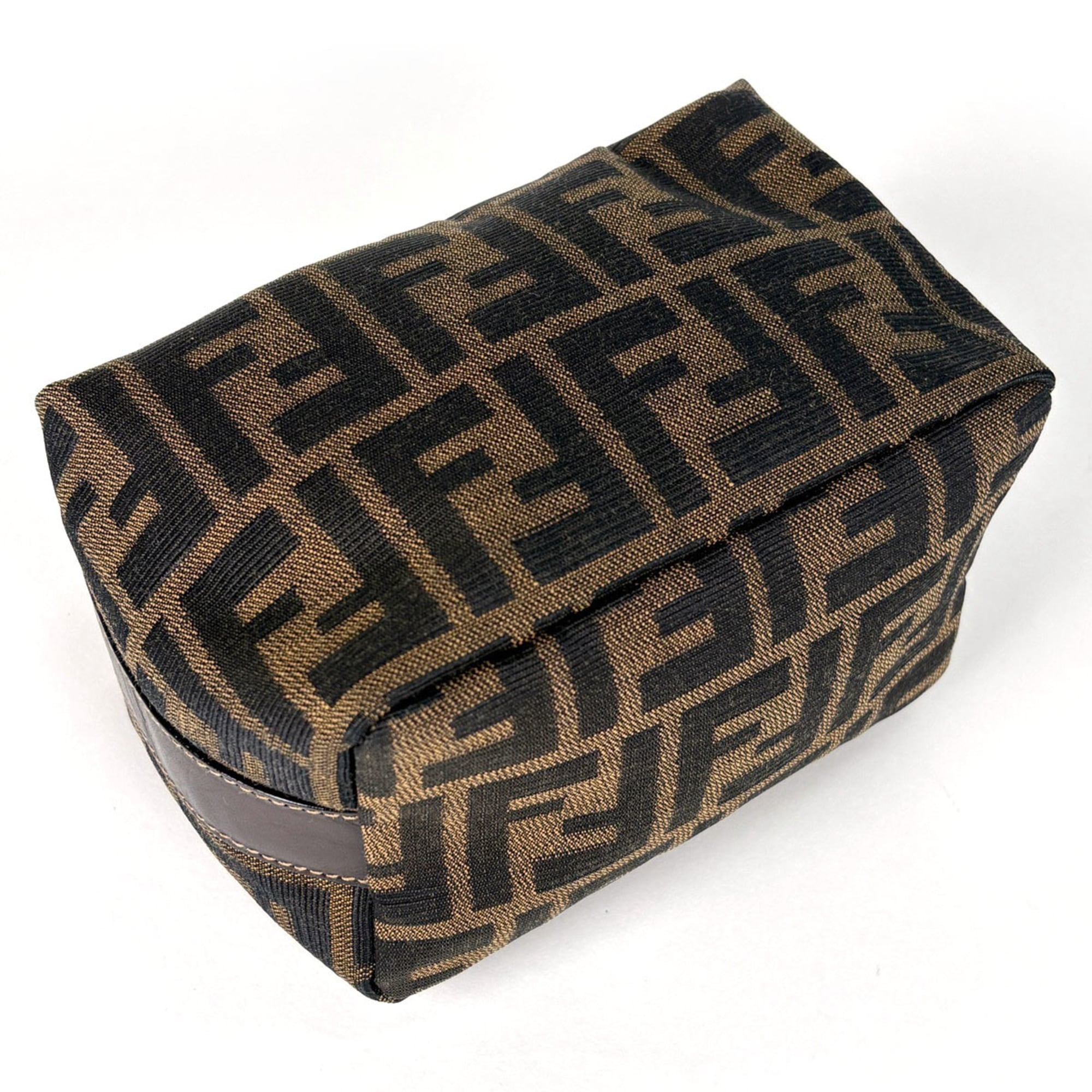 Fendi Brown Canvas Leather Handbag Vanity Bag (Pre-Owned)