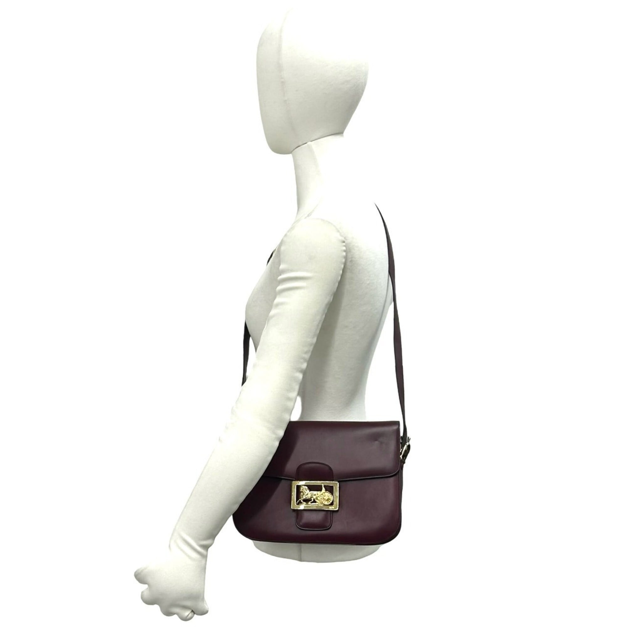 Celine Red Color Wine Leather Shoulder Bag (Pre-Owned)