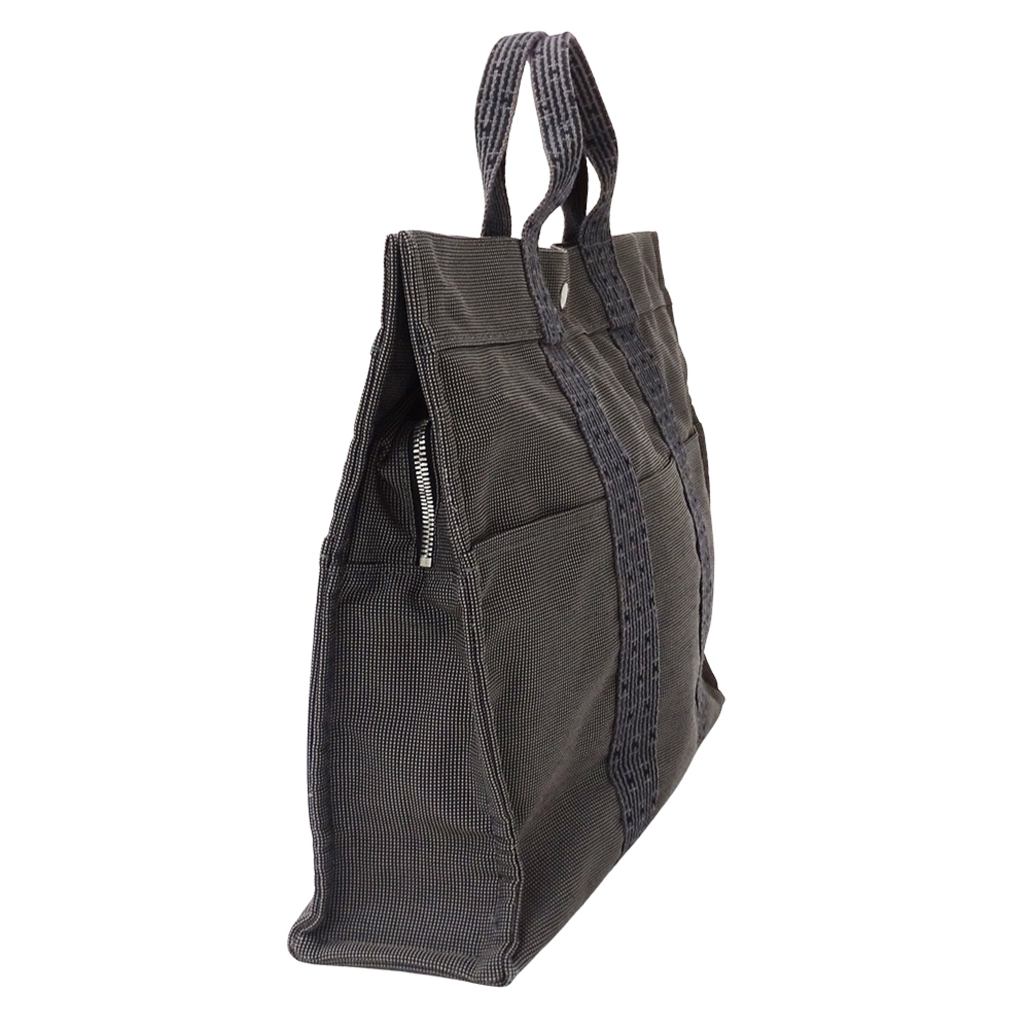 Hermes Black Canvas Handbag Tote Bag (Pre-Owned)