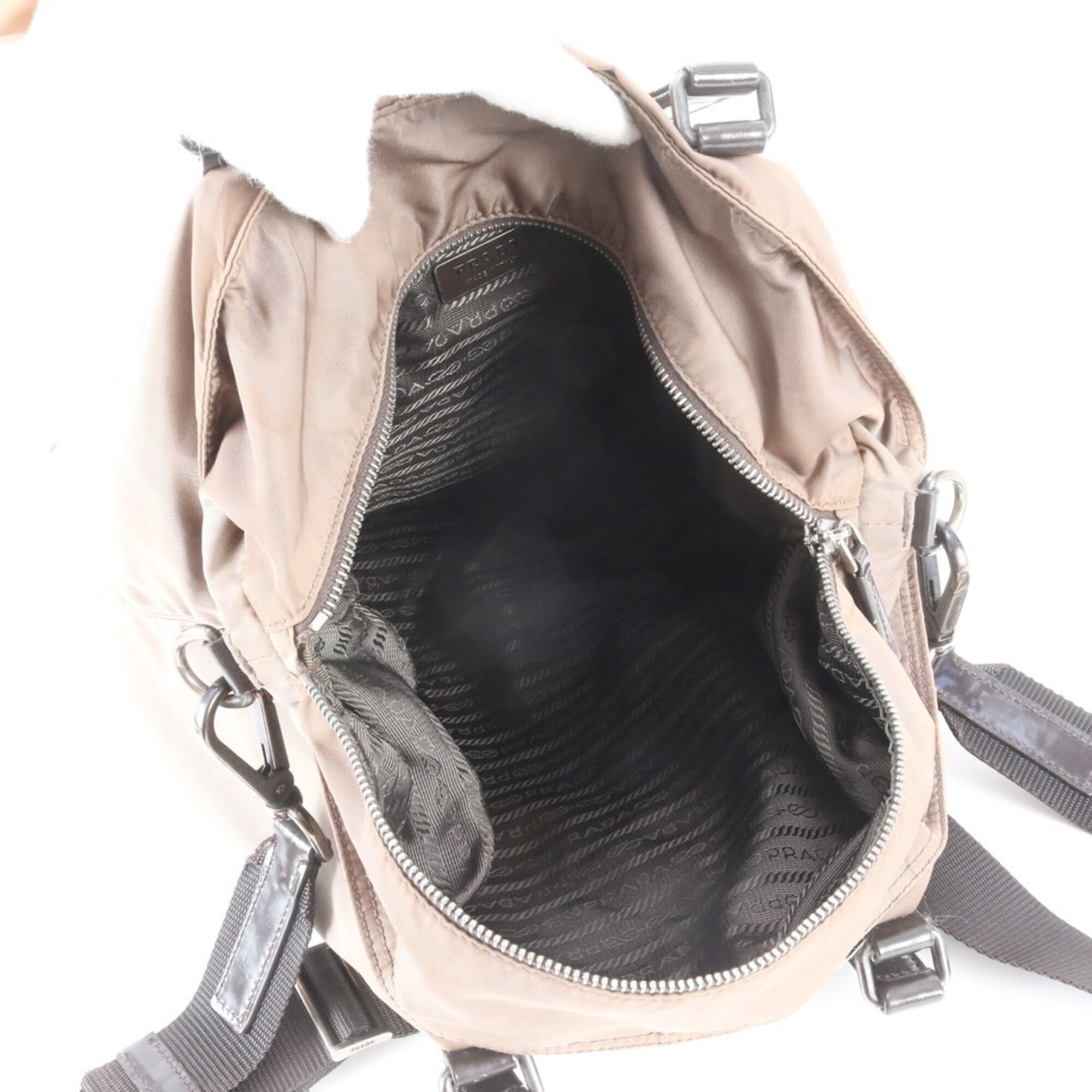 Prada Brown Leather Nylon Shoulder Bag Tote Bag (Pre-Owned)