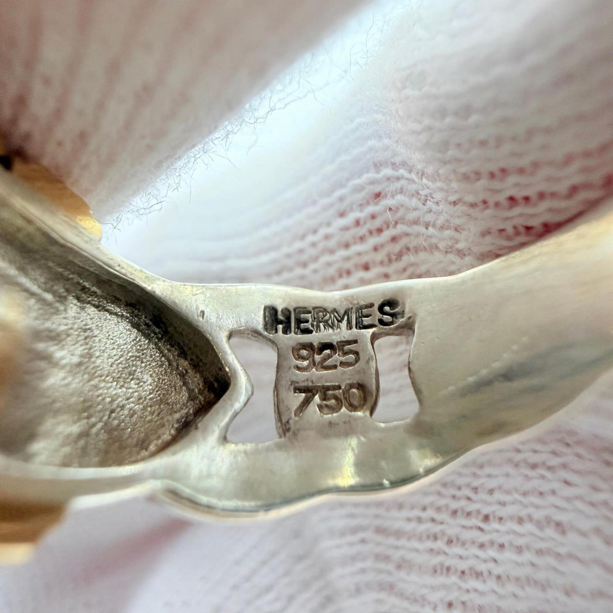 Hermes Silver Yellow Gold Yellow Gold (18K) Silver 925 Band Ring (Pre-Owned)