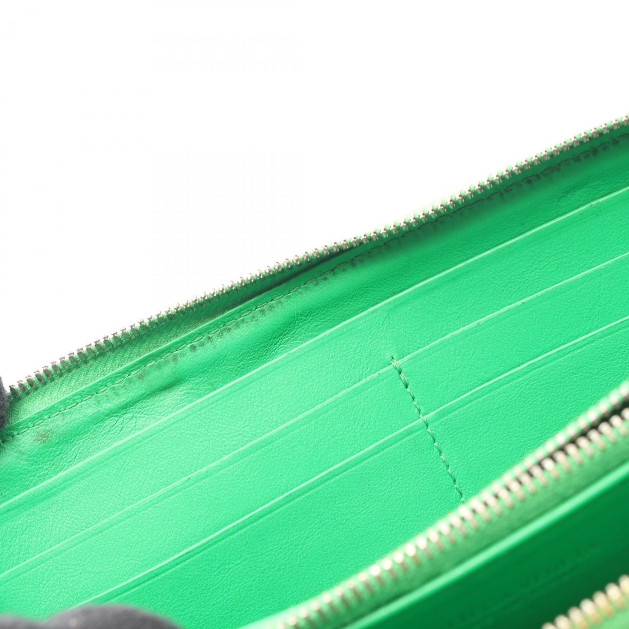 Bottega Veneta Intrecciato Green Leather Long Wallet (Bi-Fold) (Pre-Owned)