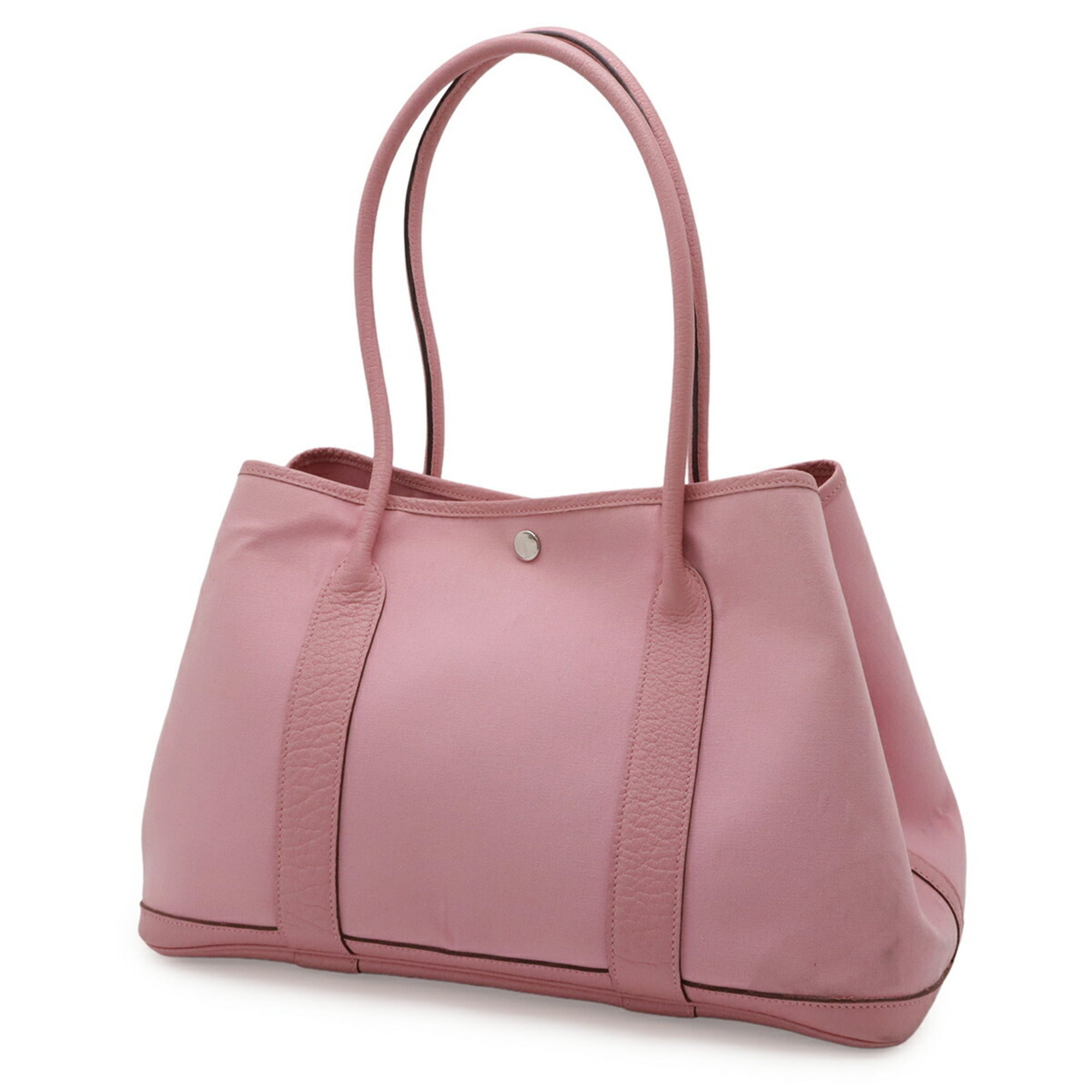 Hermes Garden Pink Toile Officier Leather Shoulder Bag Tote Bag (Pre-Owned)