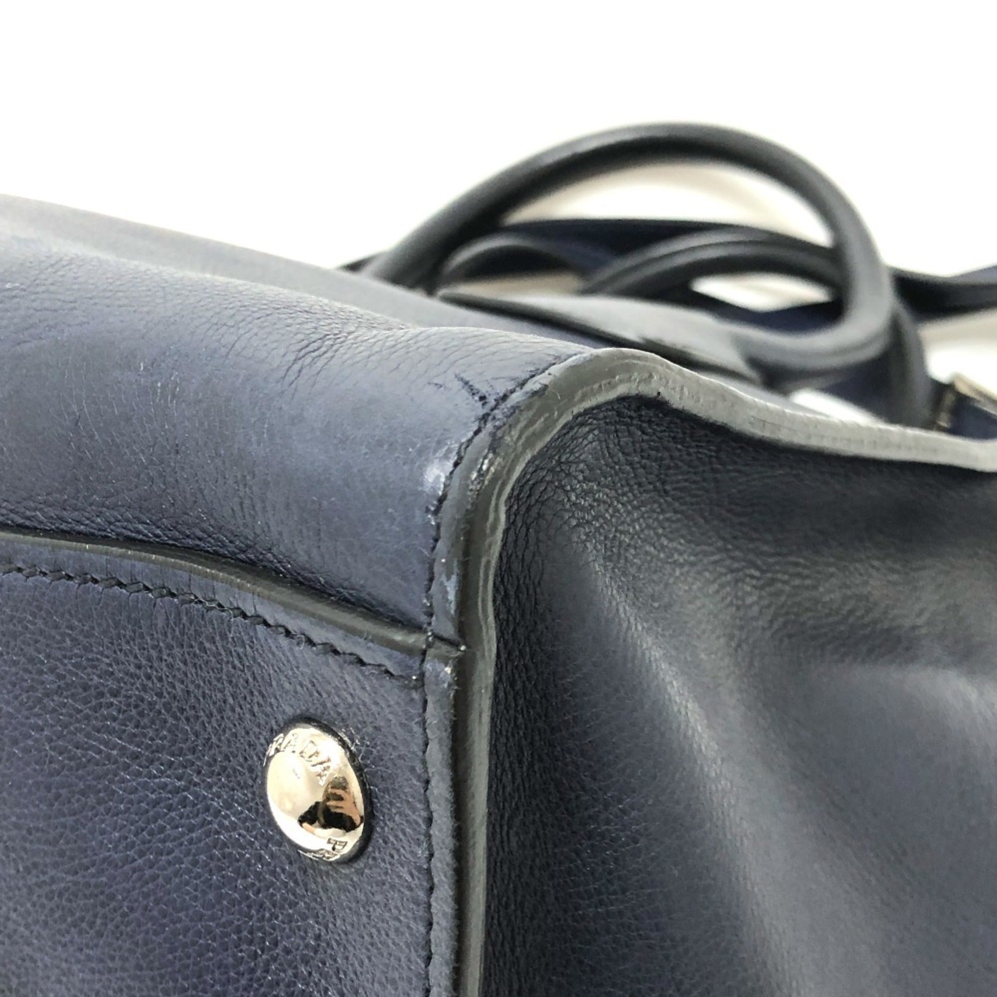 Prada Blue Leather Handbag Tote Bag (Pre-Owned)