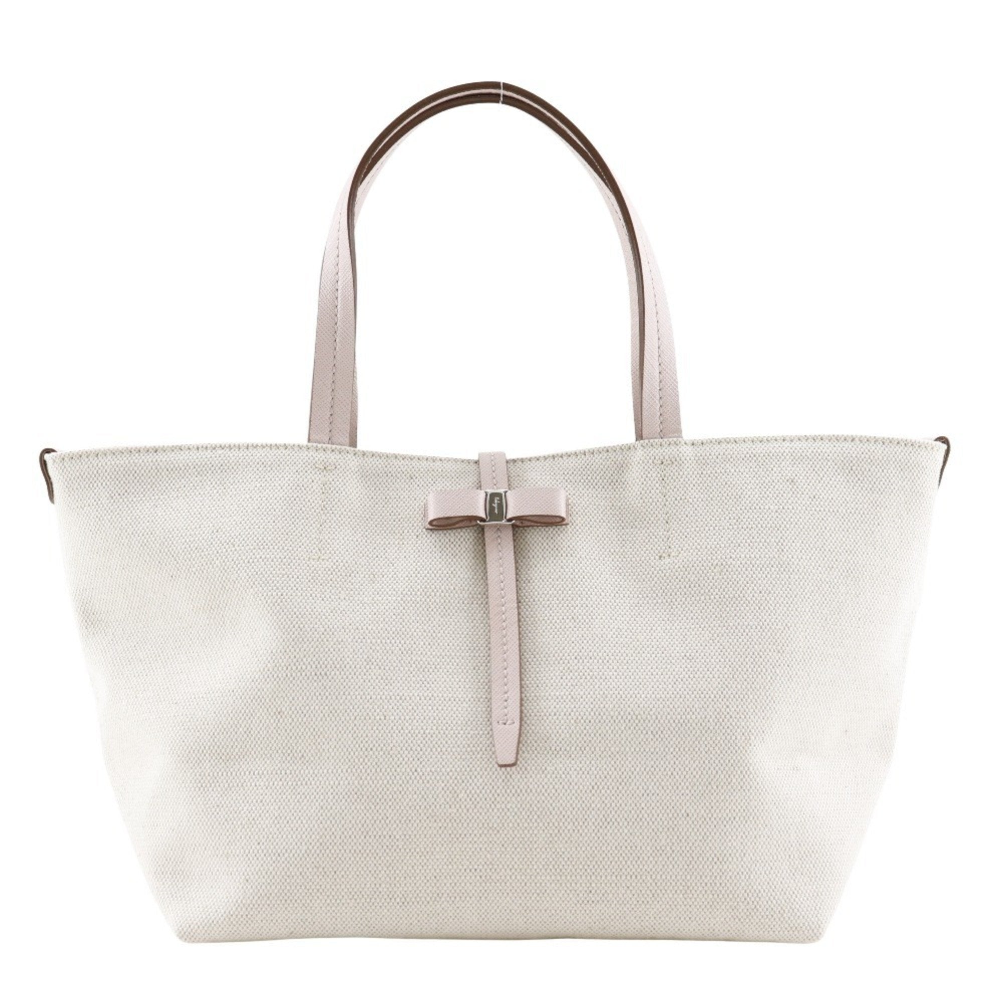 Salvatore Ferragamo Beige Pink Canvas Handbag (Pre-Owned)