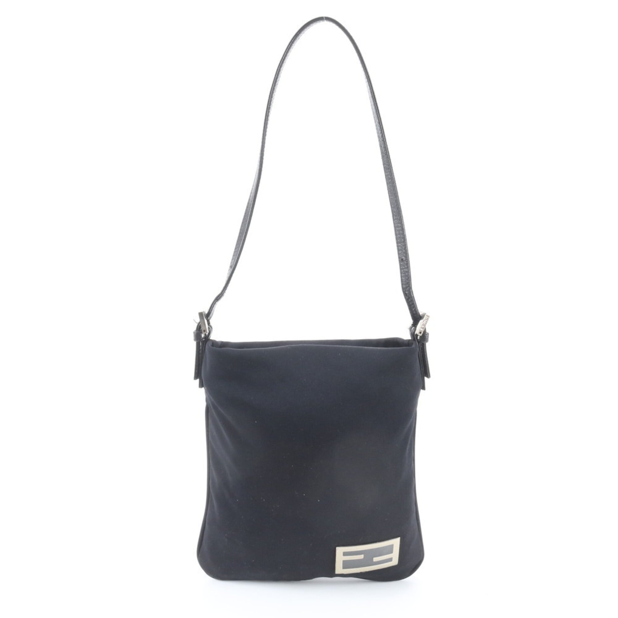 Fendi Black Leather Canvas Handbag Shoulder Bag (Pre-Owned)