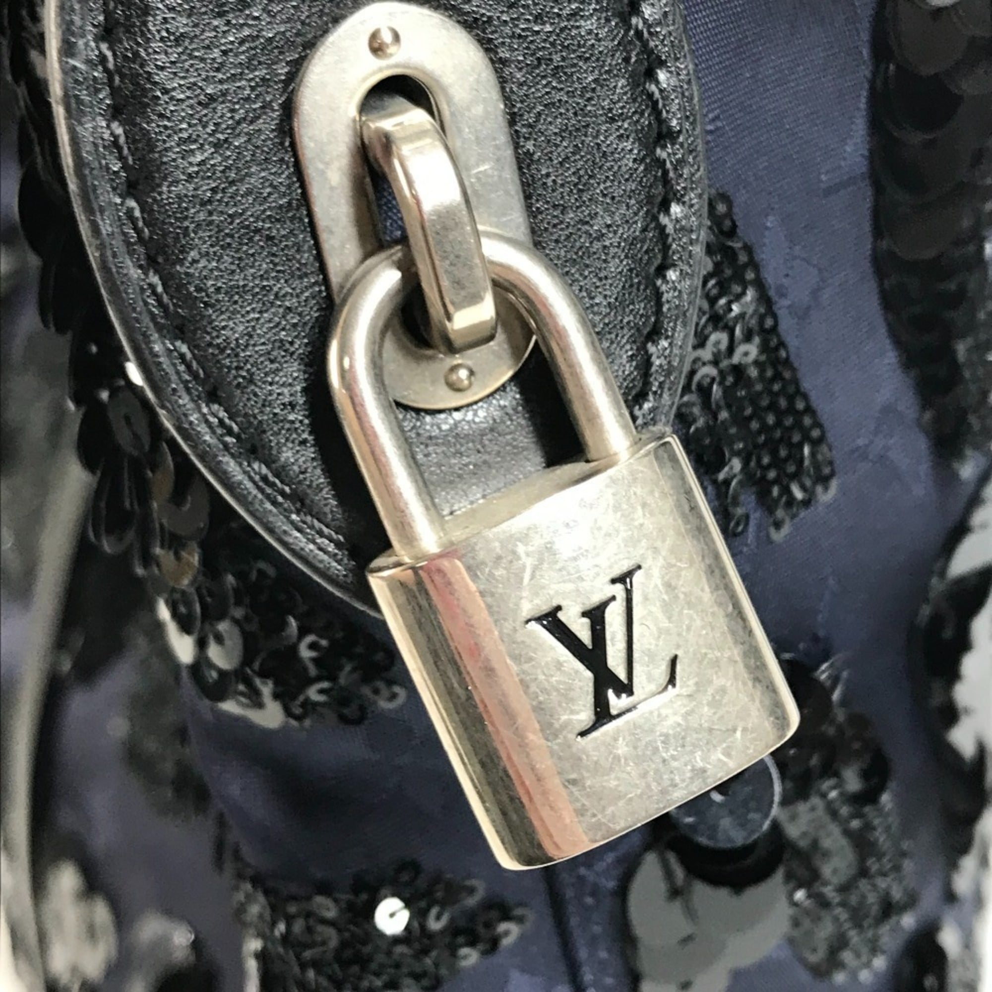 Louis Vuitton Black Monogram Navy Spangles Satin Leather Handbag Pouch Shoulder Bag (Pre-Owned)
