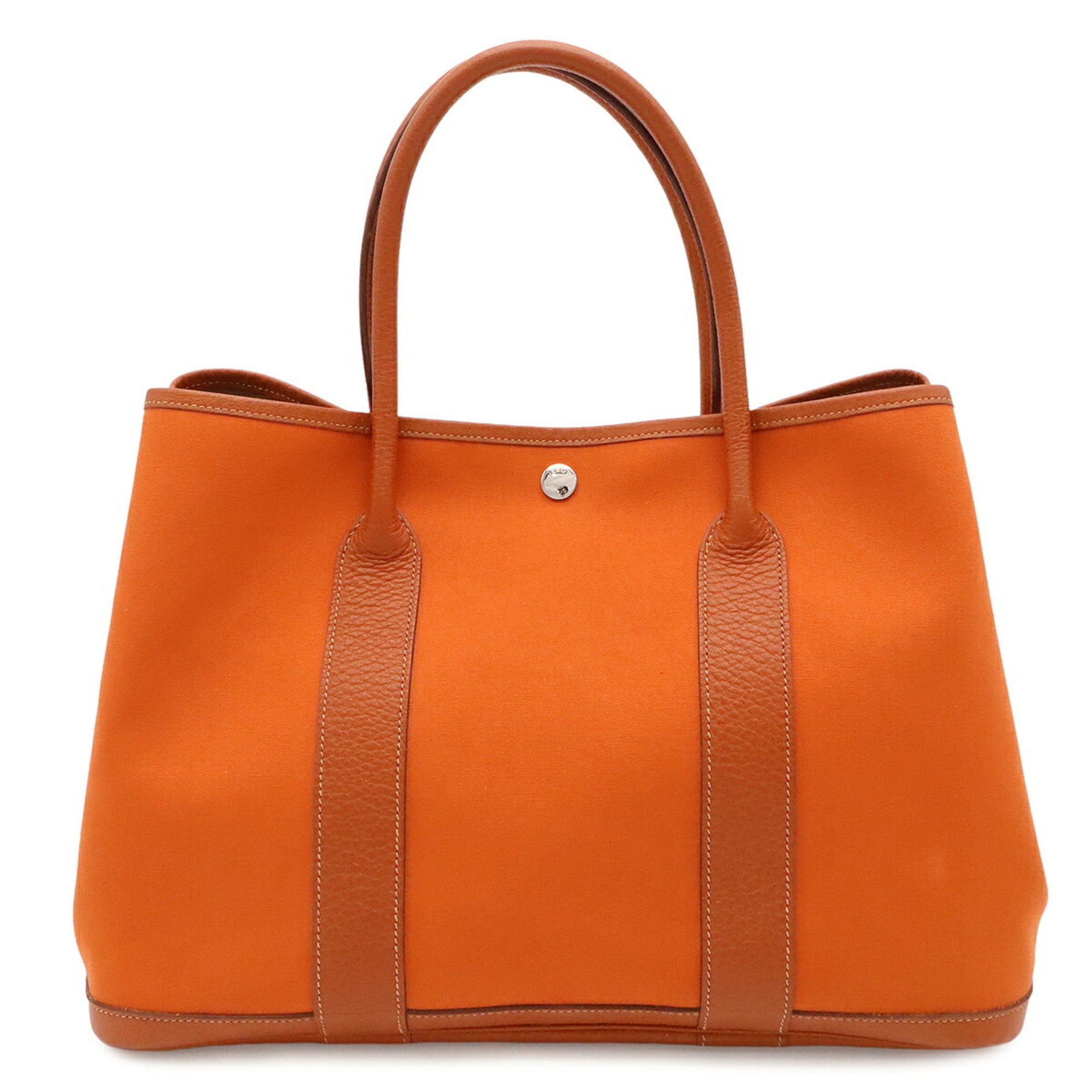 Hermes Garden Potiron Toile Officier Buffalo Leather Handbag Tote Bag (Pre-Owned)