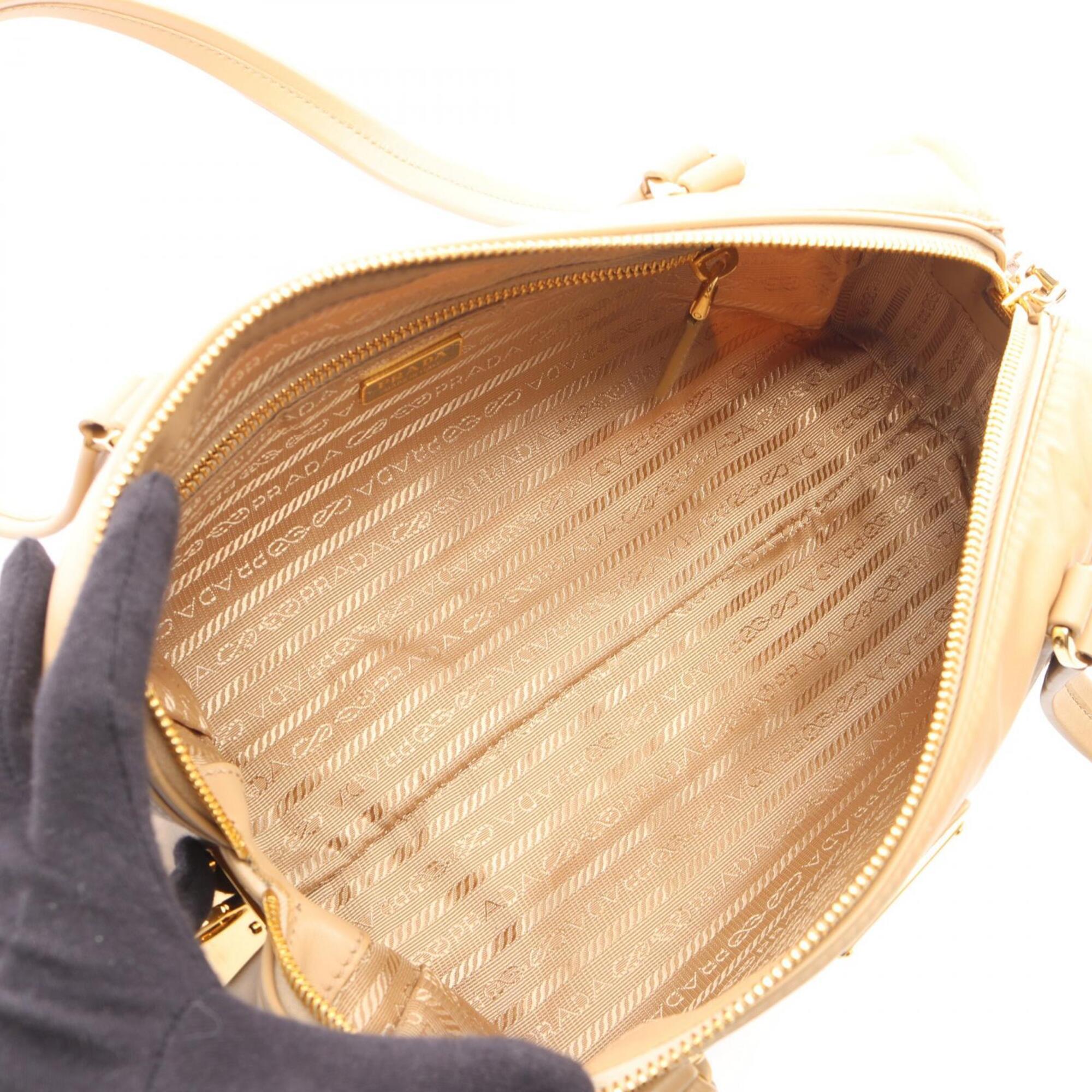Prada Beige Nylon Leather Shoulder Bag (Pre-Owned)