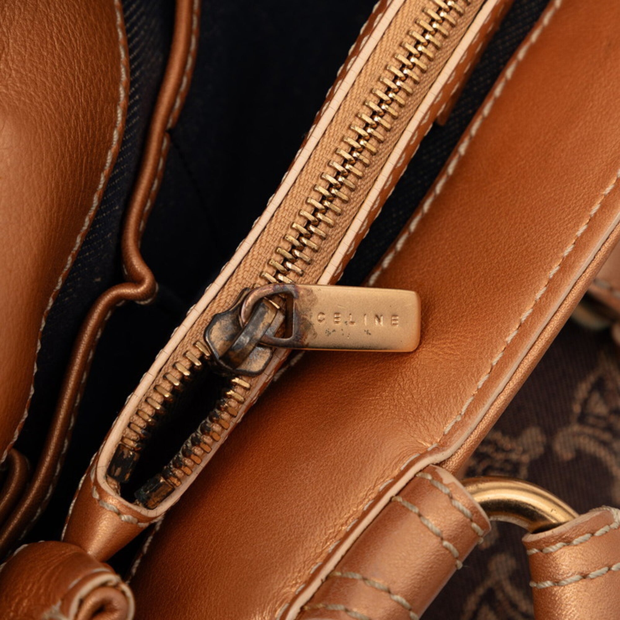Celine Navy Orange Denim Leather Handbag (Pre-Owned)