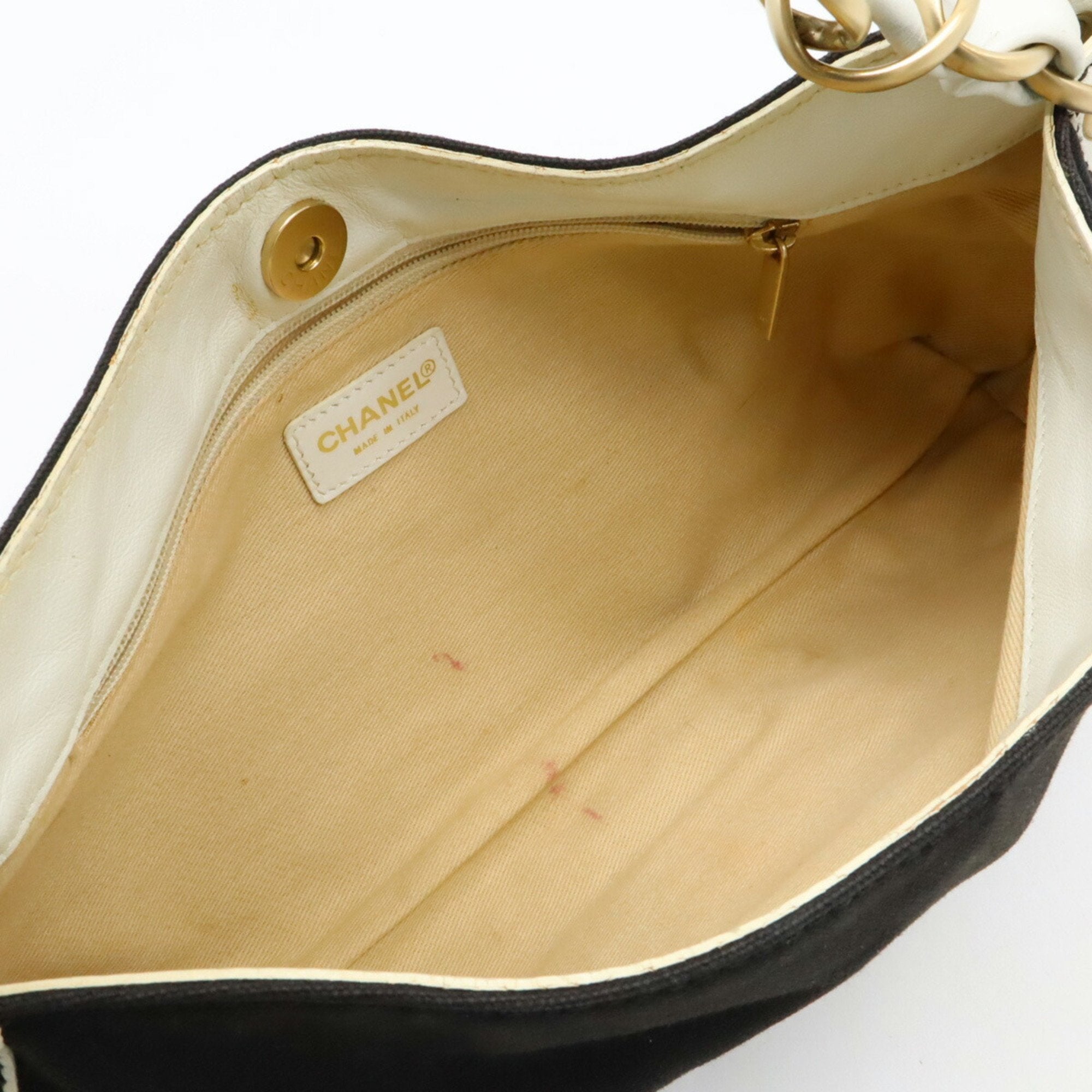 Chanel Black White Canvas Leather Shoulder Bag (Pre-Owned)