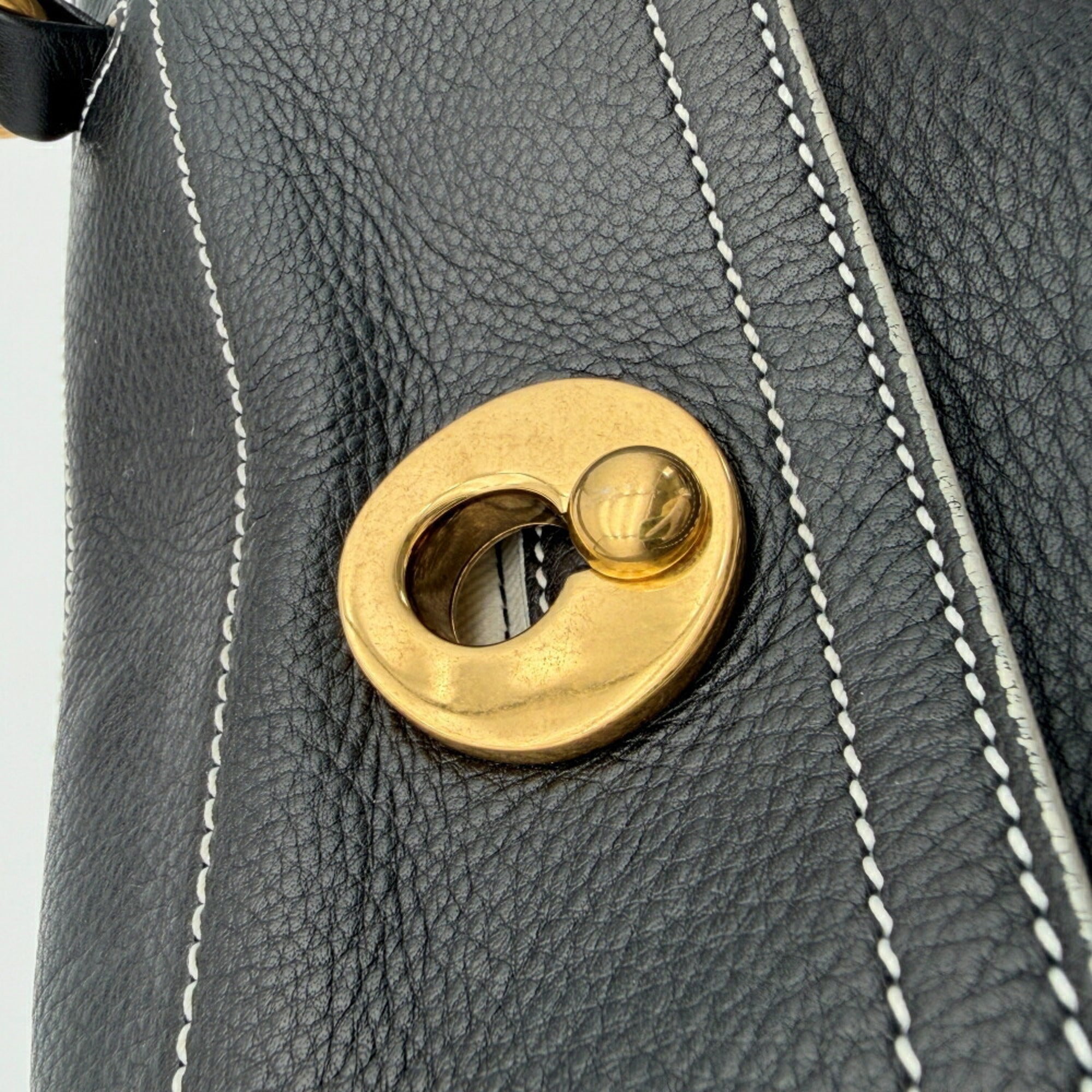 Yves Saint Laurent Black White Leather Canvas Handbag (Pre-Owned)