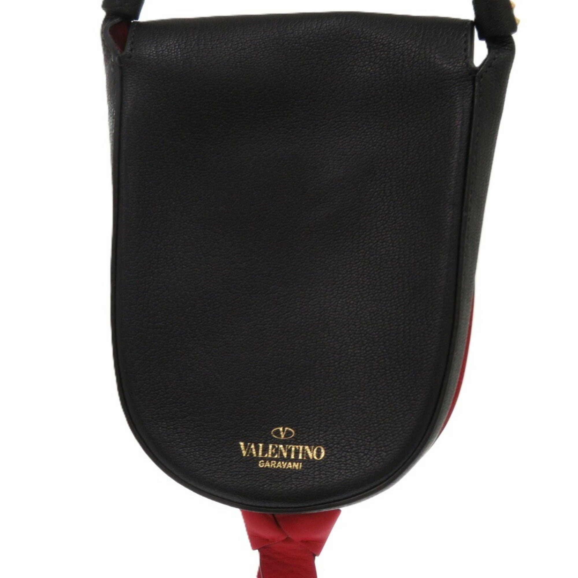 Valentino Garavani Black Red Color Leather Shoulder Bag (Pre-Owned)