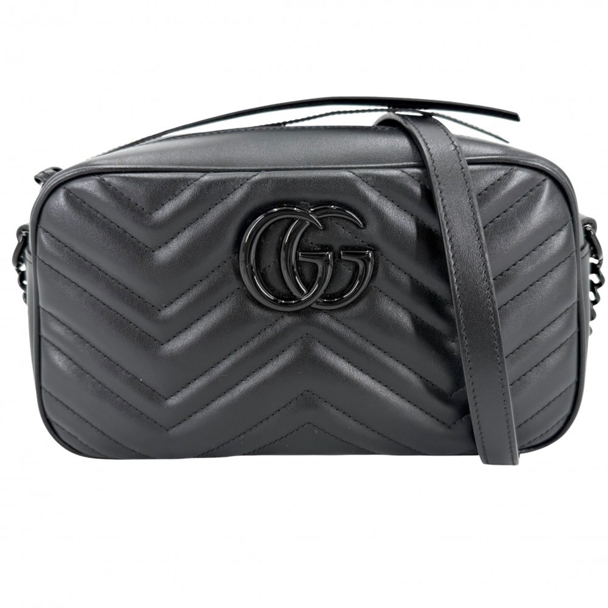 Gucci Black White Leather Shoulder Bag (Pre-Owned)