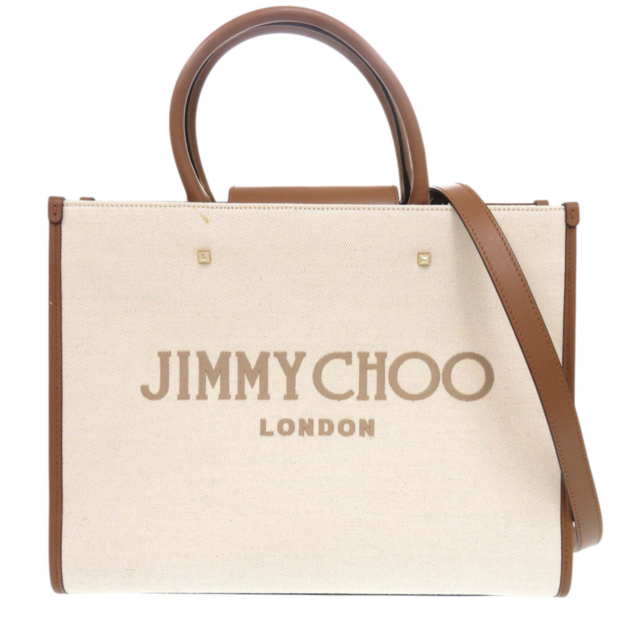 Jimmy Choo Brown Canvas Leather Shoulder Bag (Pre-Owned)