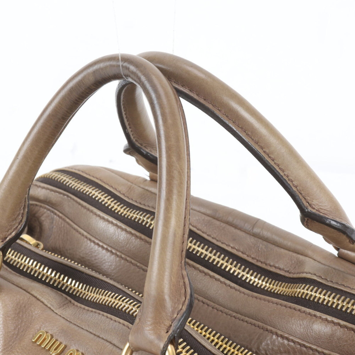 Miu Miu Green Khaki Leather Boston Bag Handbag Tote Bag (Pre-Owned)