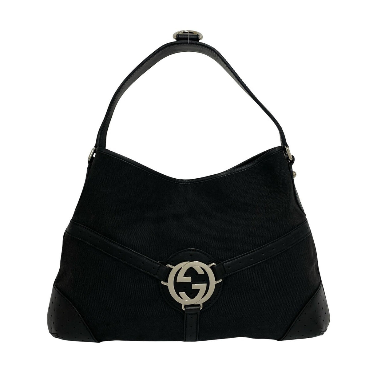 Gucci Black Canvas Leather Handbag Shoulder Bag (Pre-Owned)