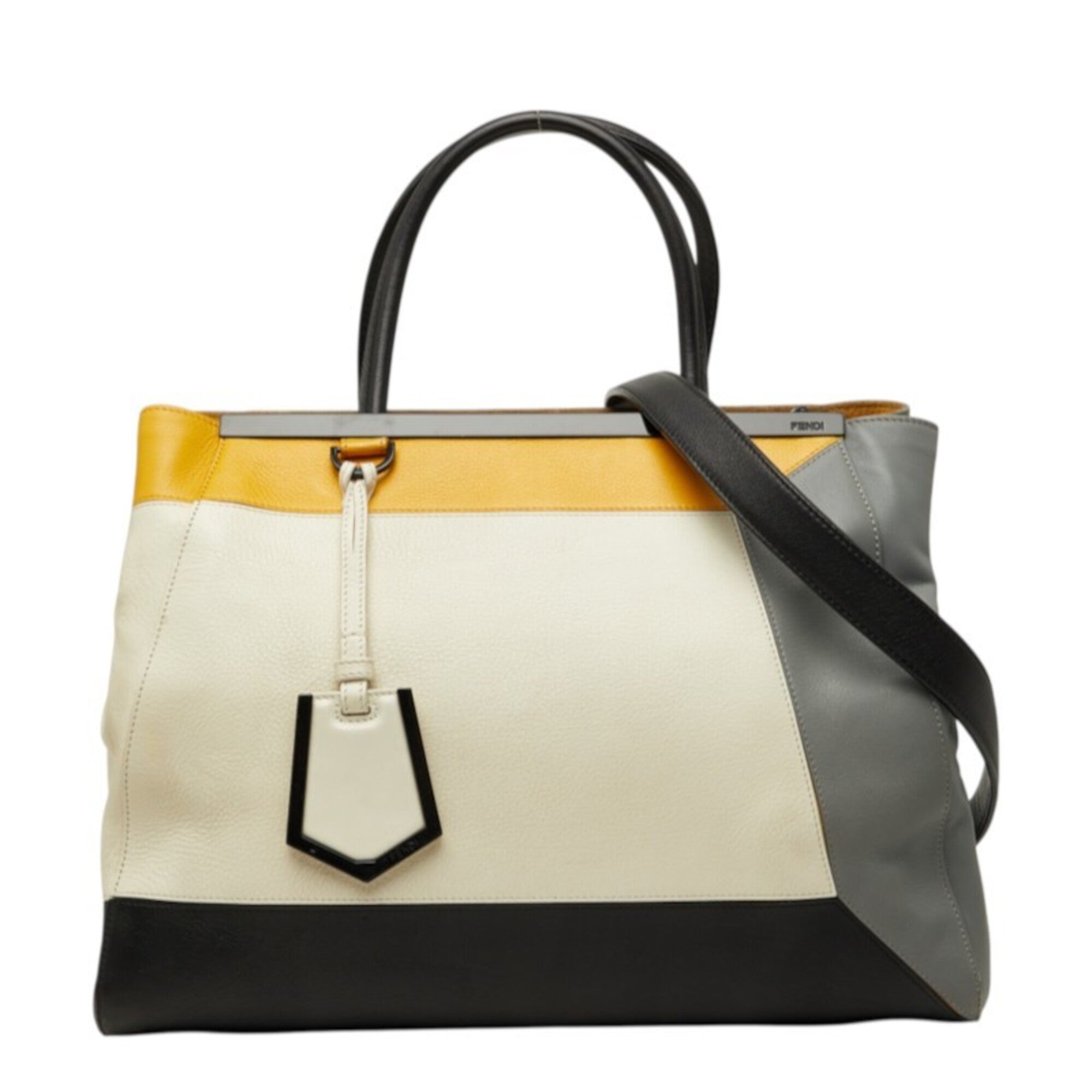 Fendi Black Gray White Yellow Leather Handbag Shoulder Bag (Pre-Owned)