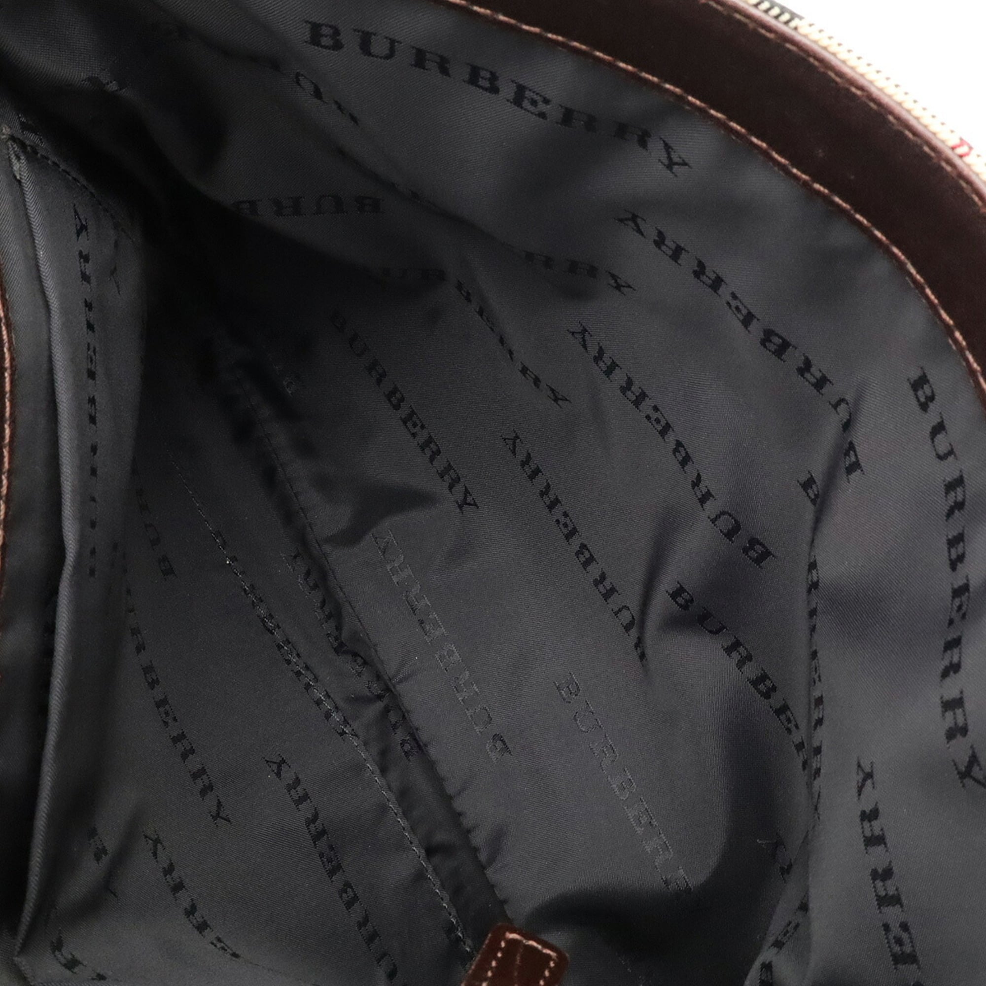 Burberry Beige Black Bordeaux Canvas Leather Shoulder Bag (Pre-Owned)