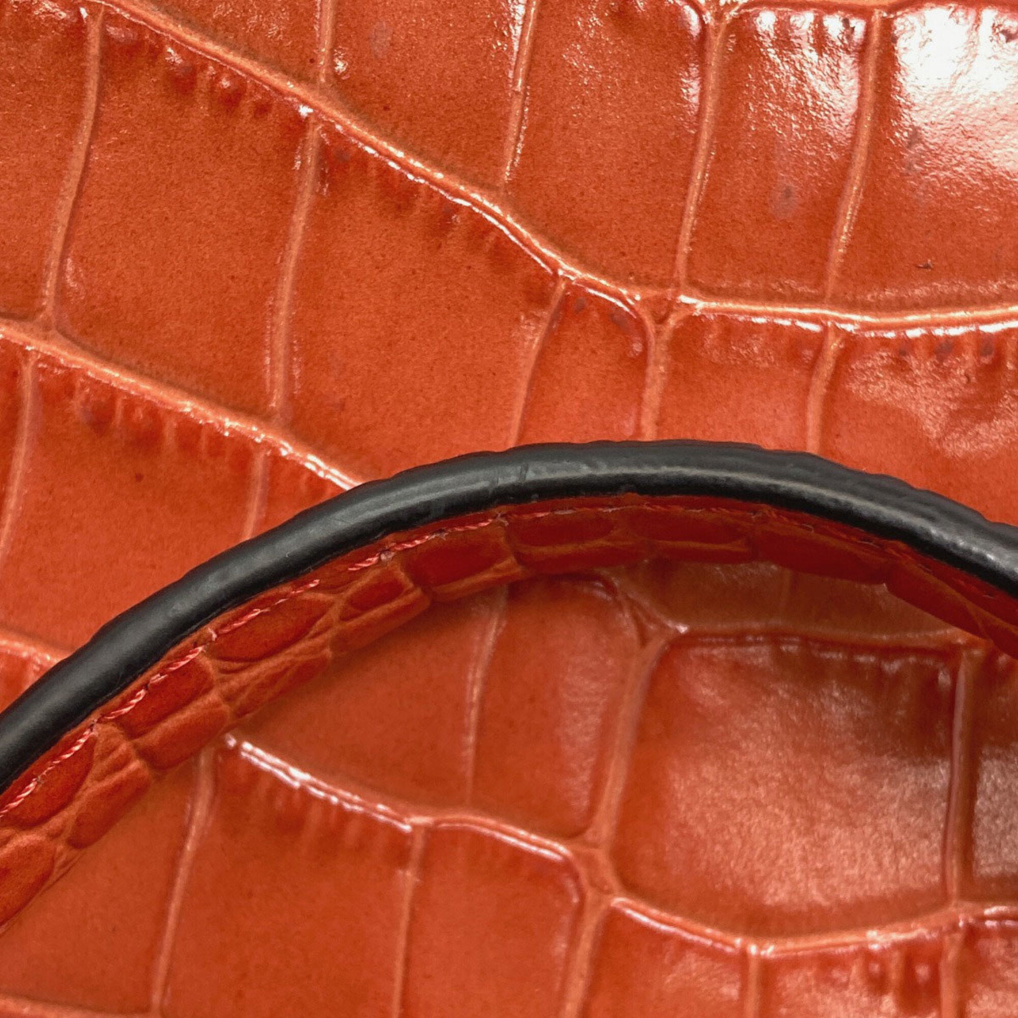 Longchamp Le Pliage Brown Orange Leather Handbag (Pre-Owned)