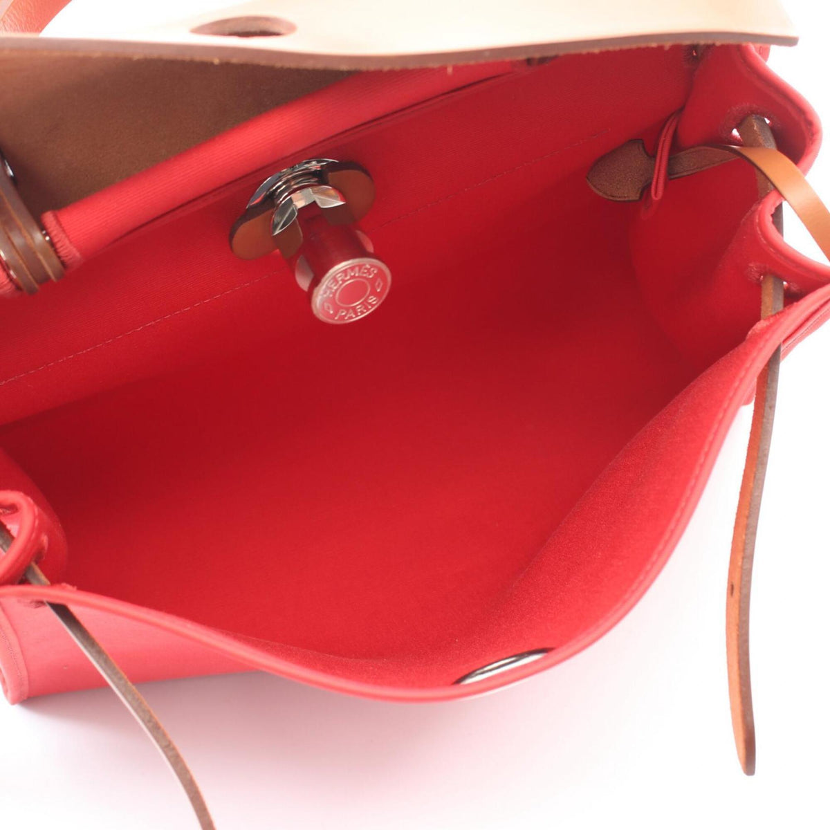 Hermes Bougainvillier Brown Fauve Pink Canvas Toile Officier Leather Handbag Pouch (Pre-Owned)