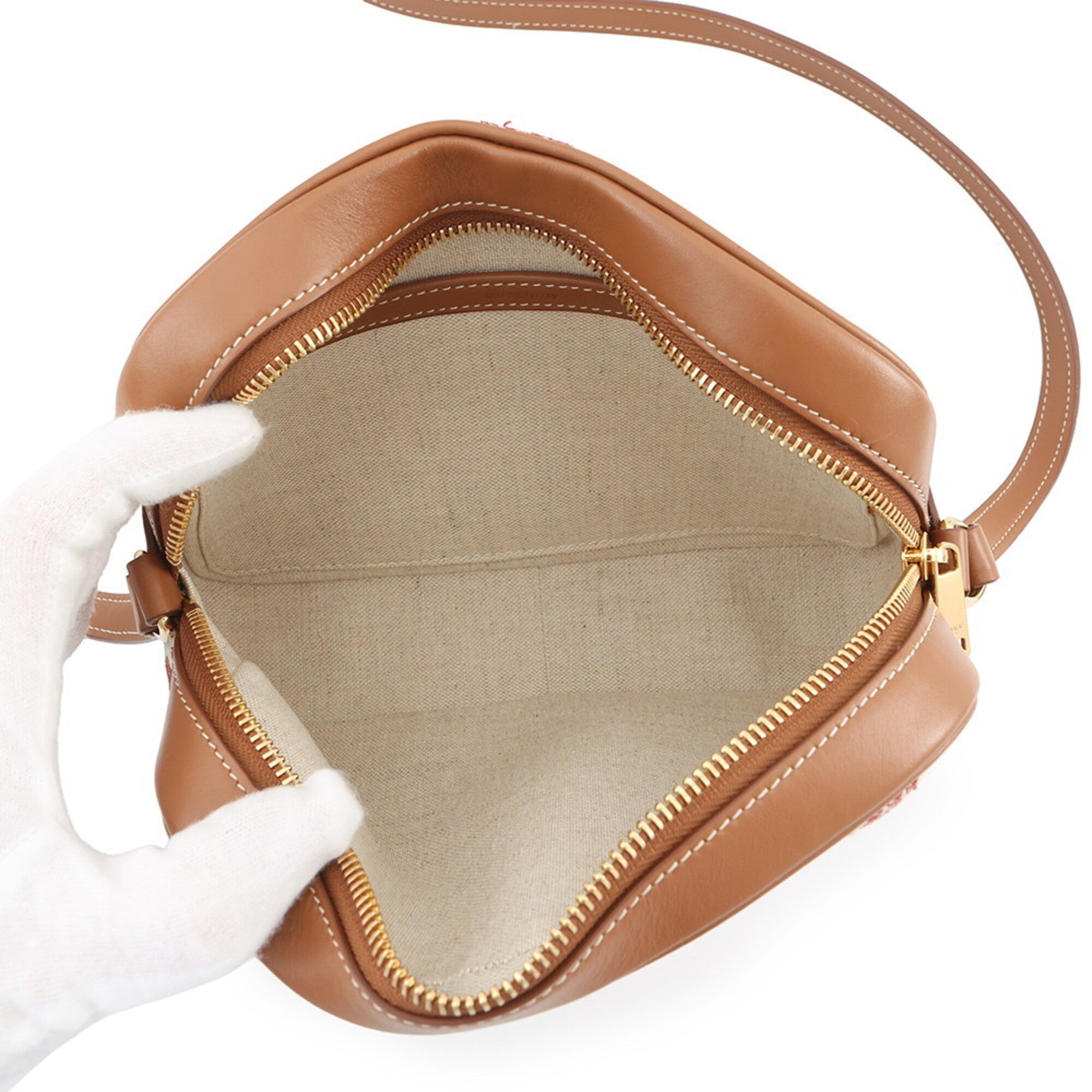 Celine Brown Red Color White Canvas Leather Handbag Shoulder Bag (Pre-Owned)