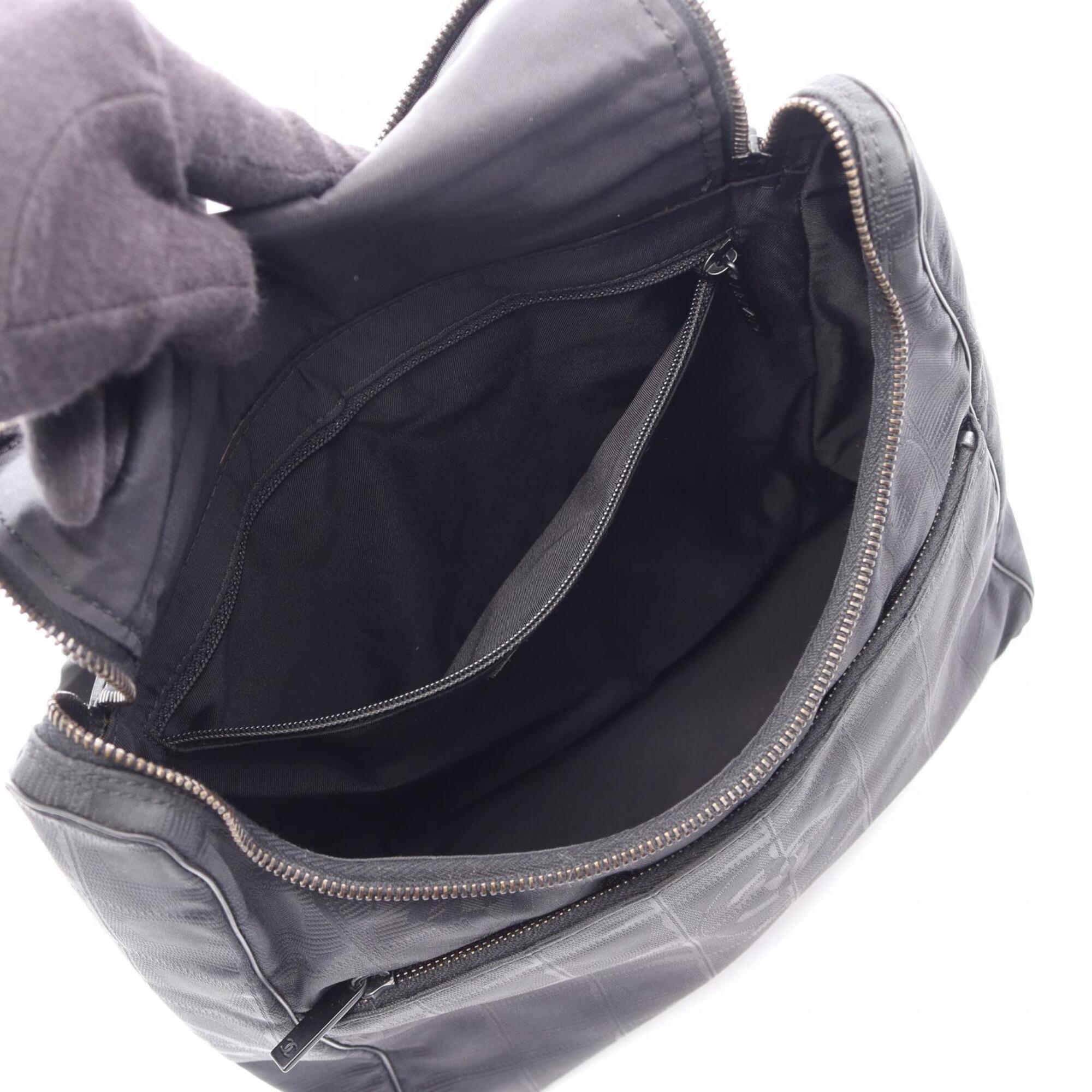 Chanel Black Leather Nylon Canvas Backpack Handbag (Pre-Owned)