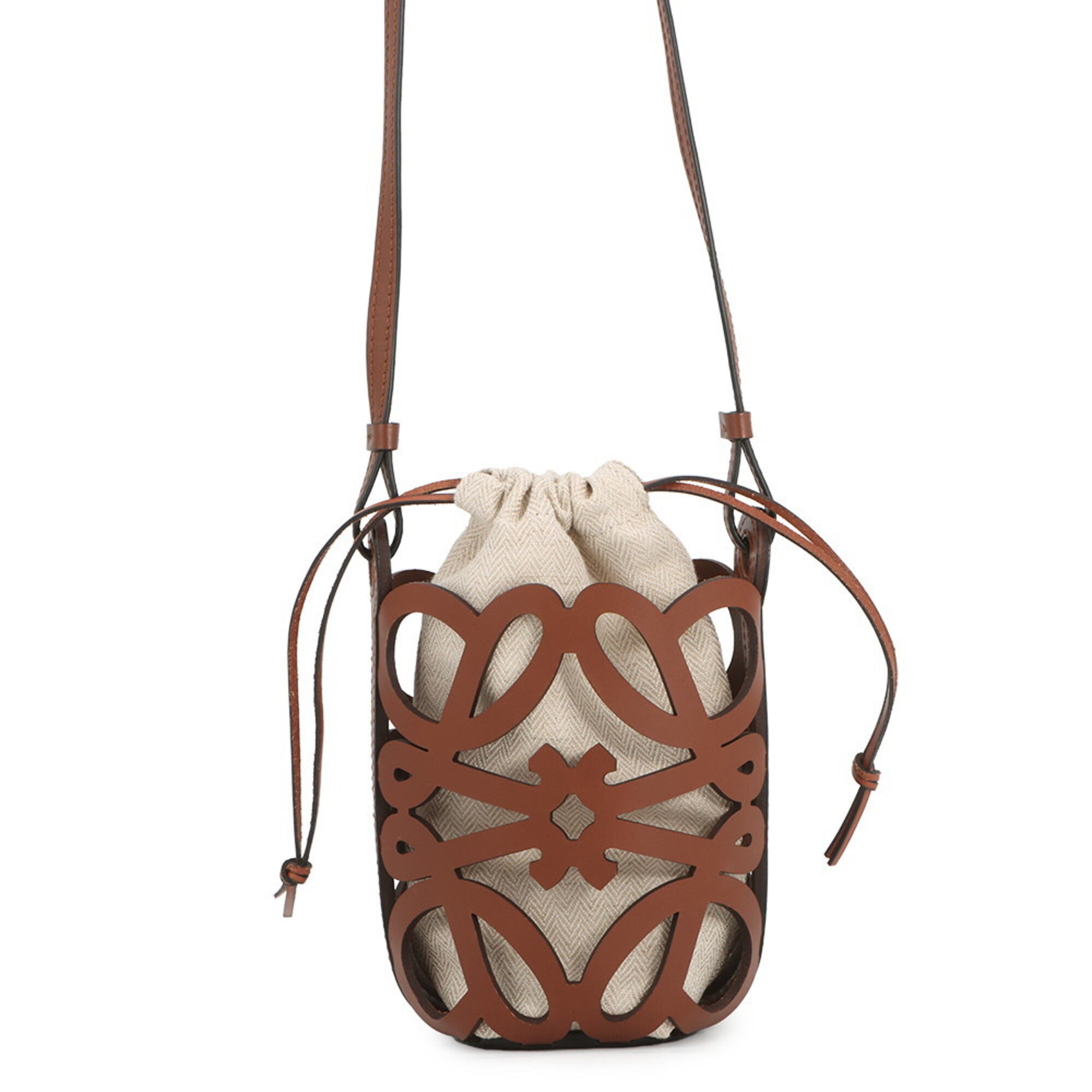 Loewe Brown Leather Canvas Handbag Shoulder Bag (Pre-Owned)