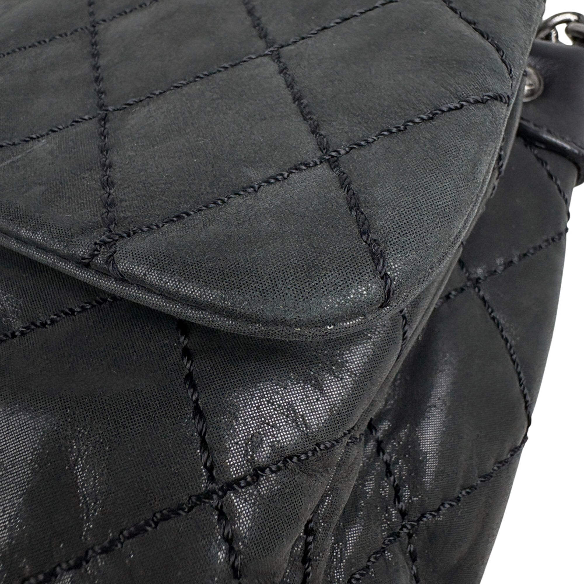 Chanel Wild Stitch Black Fabric Leather Shoulder Bag (Pre-Owned)