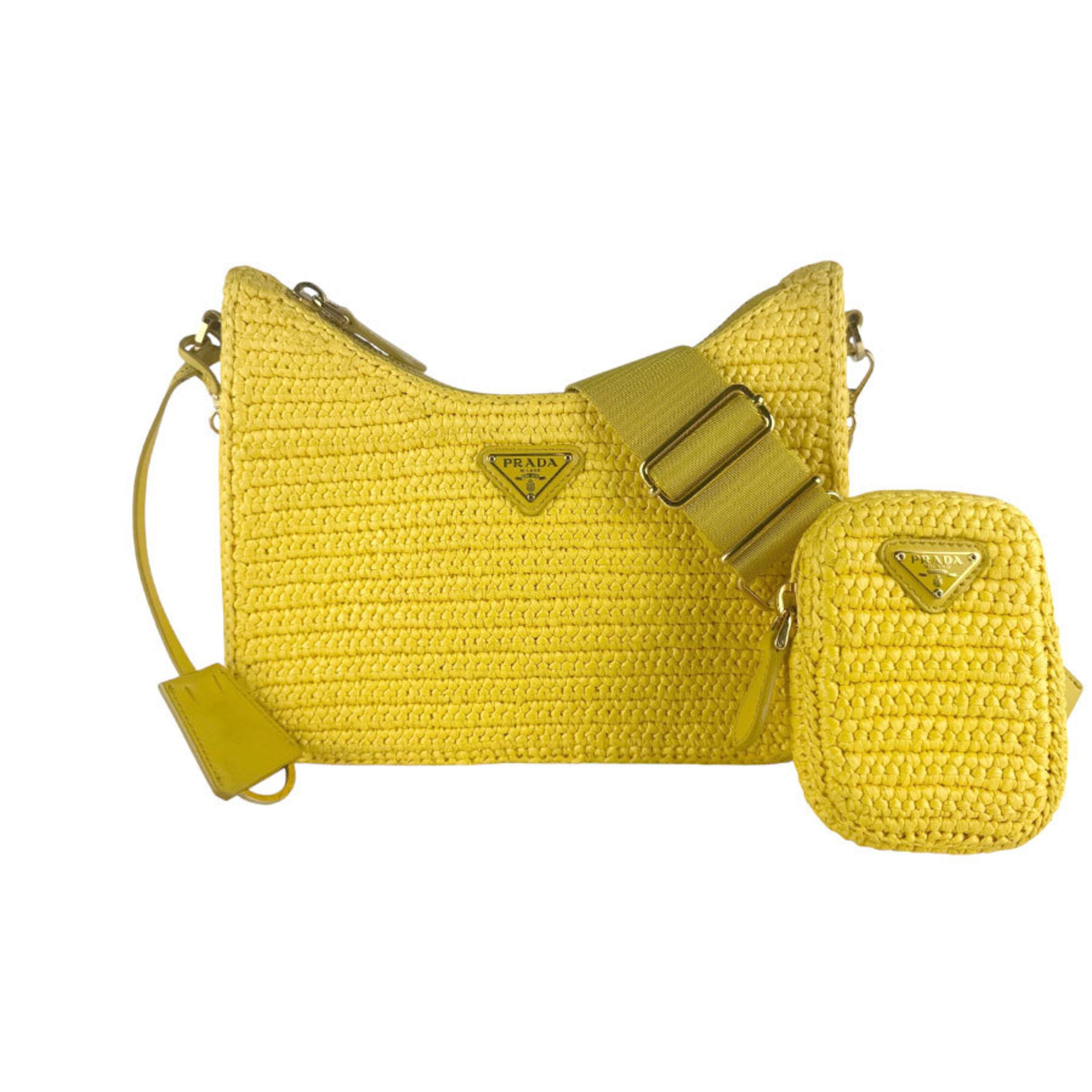 Prada Yellow Raffia Shoulder Bag (Pre-Owned)