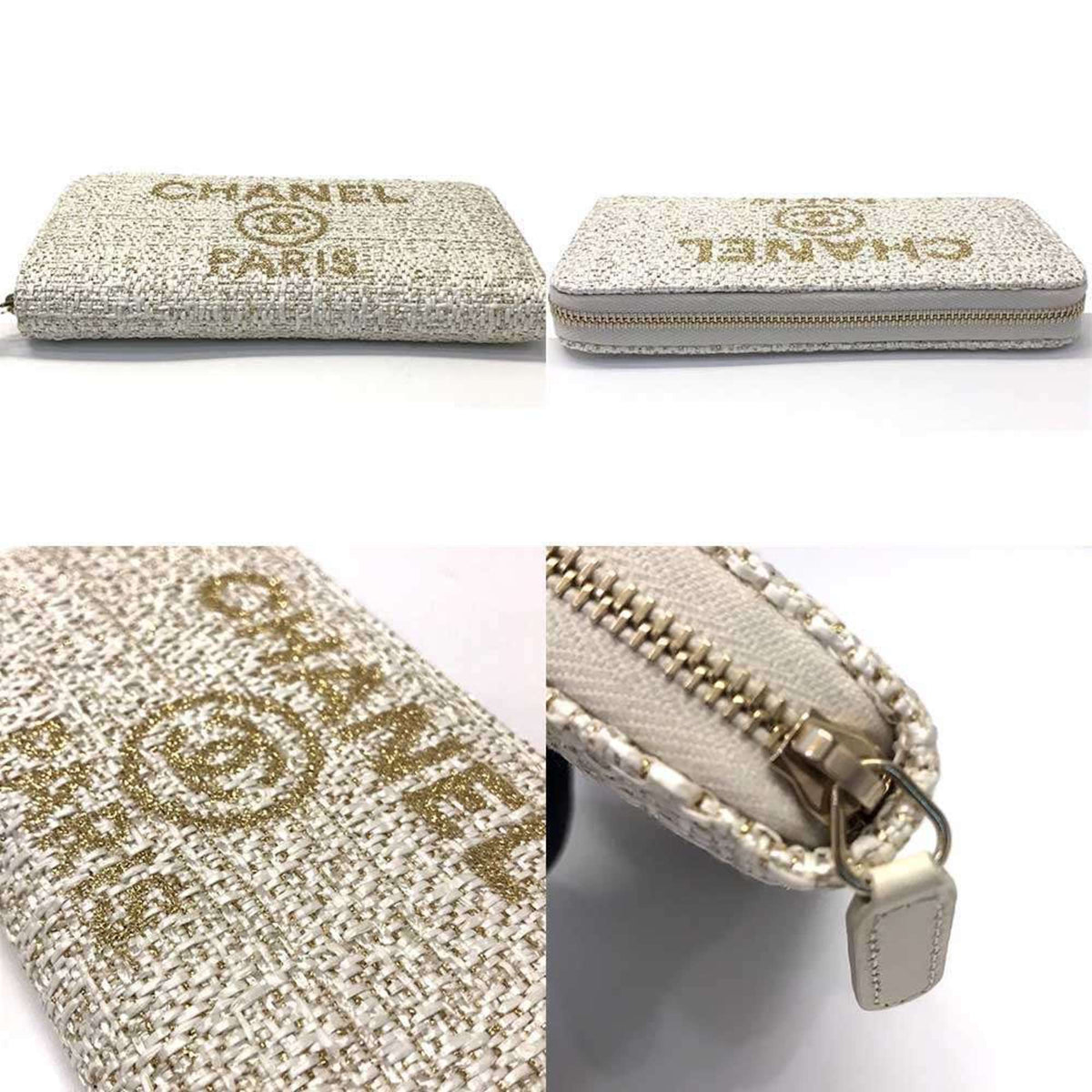 Chanel White Tweed Coin Purse/Coin Case (Pre-Owned)