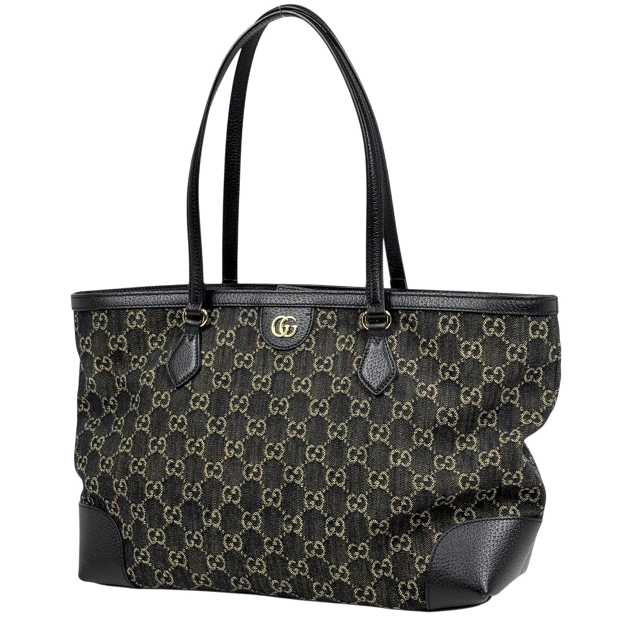 Gucci Black Denim Leather Shoulder Bag Tote Bag (Pre-Owned)