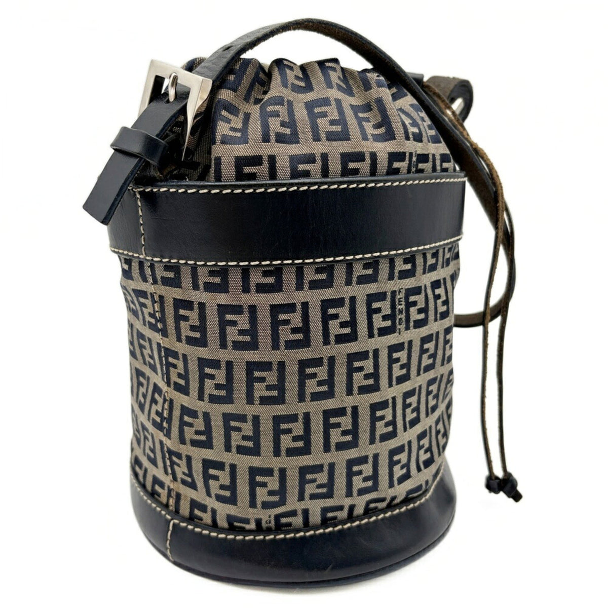 Fendi Zucca Navy Canvas Leather Shoulder Bag (Pre-Owned)