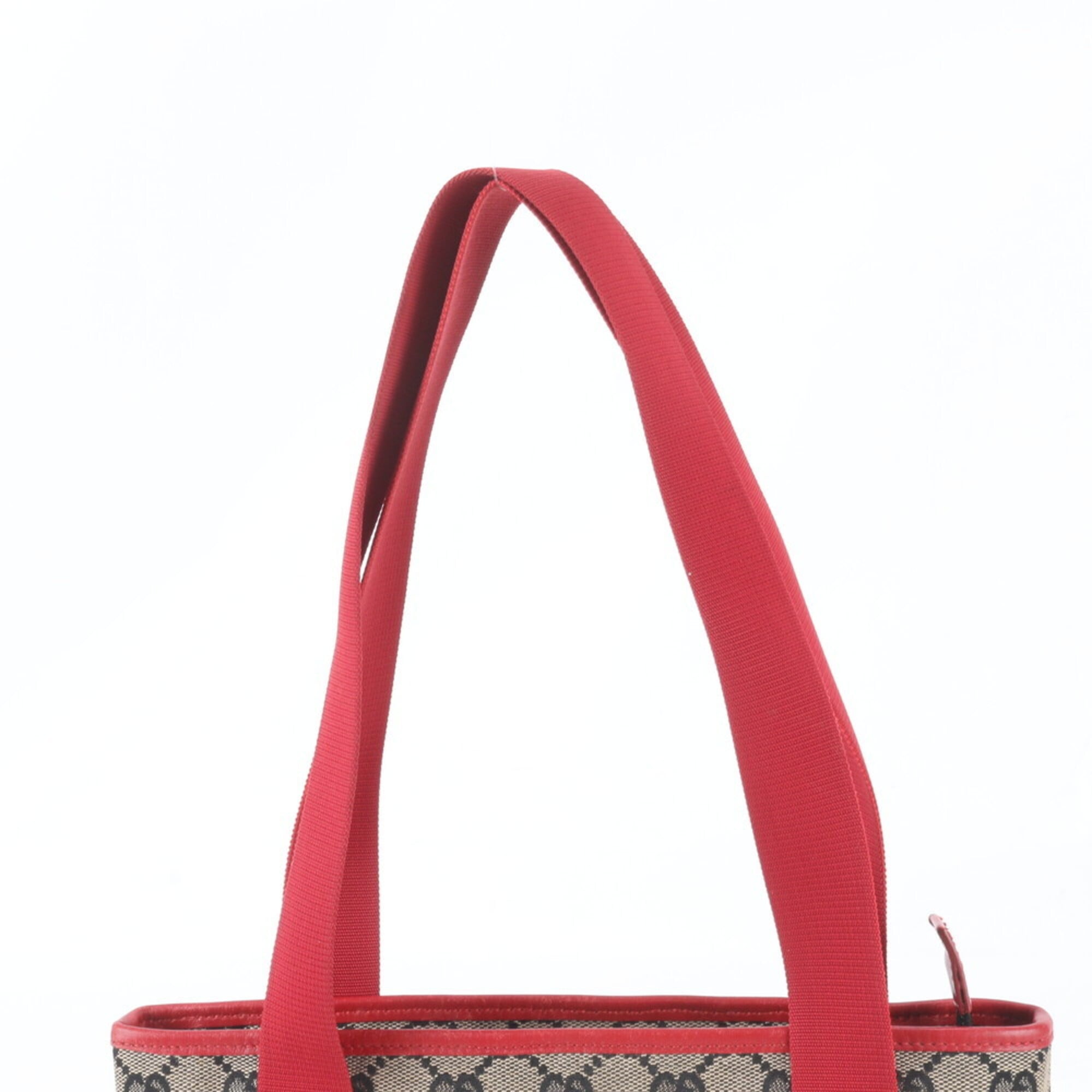 Gucci Red Color Leather Canvas Handbag Shoulder Bag Tote Bag (Pre-Owned)