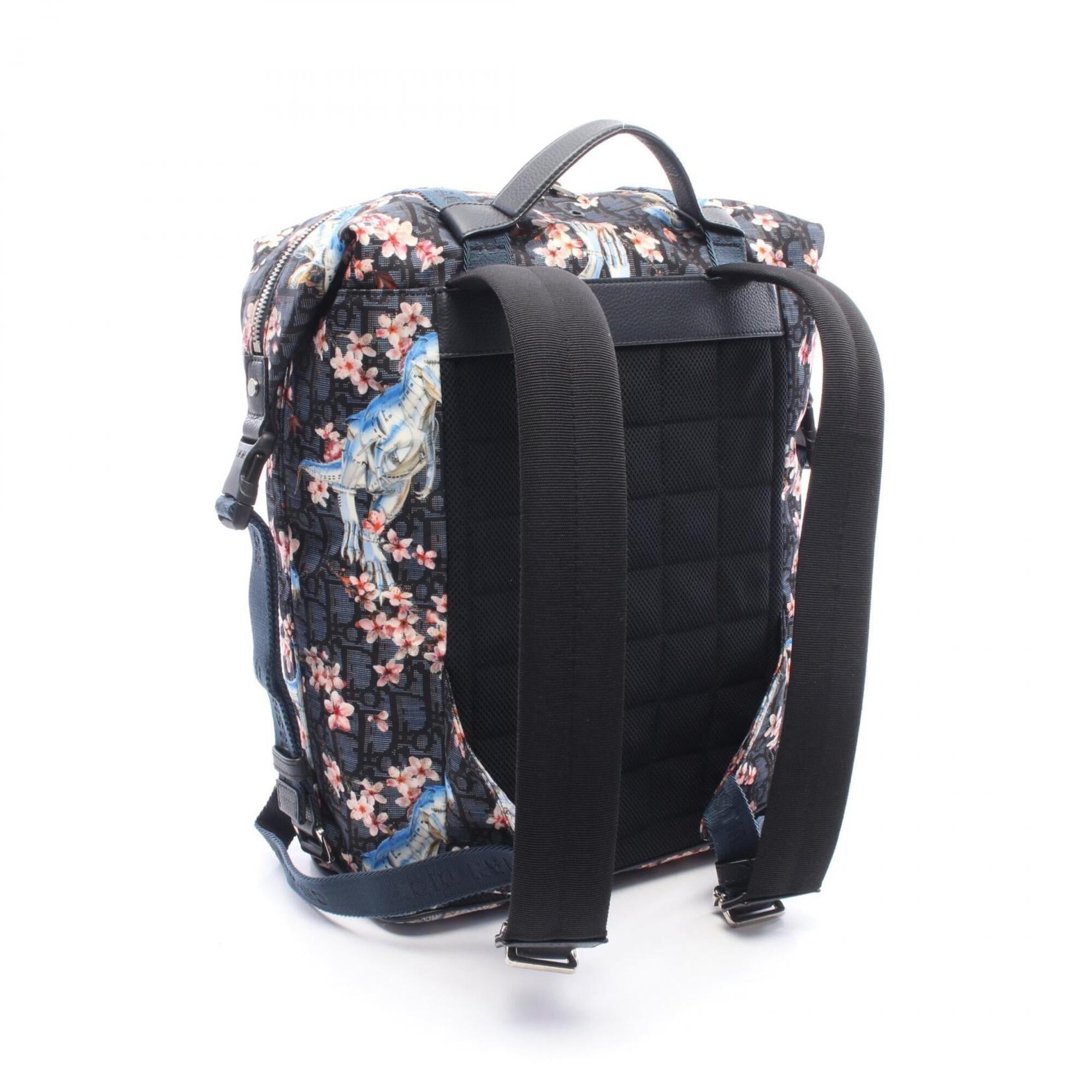 Christian Dior Multi-Color Navy Nylon Leather Backpack Handbag (Pre-Owned)