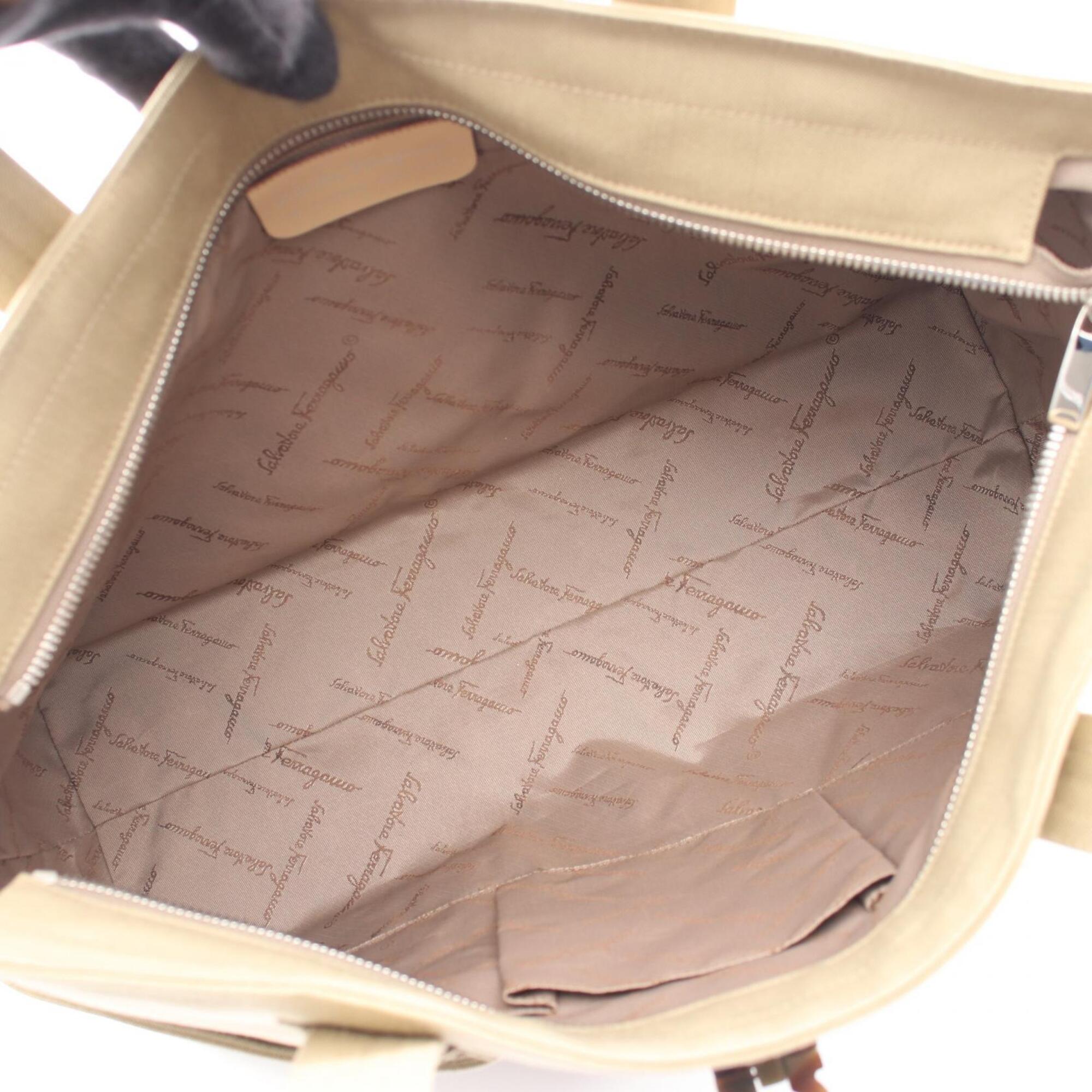 Salvatore Ferragamo Beige Canvas Handbag Tote Bag (Pre-Owned)