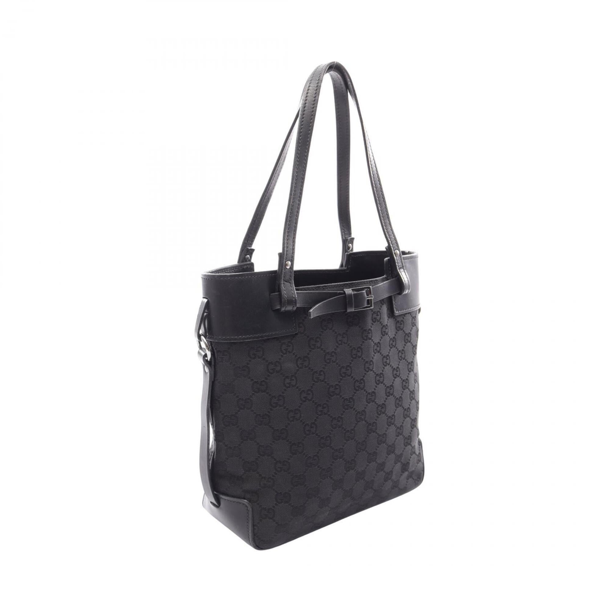 Gucci Black Canvas Leather Tote Bag (Pre-Owned)