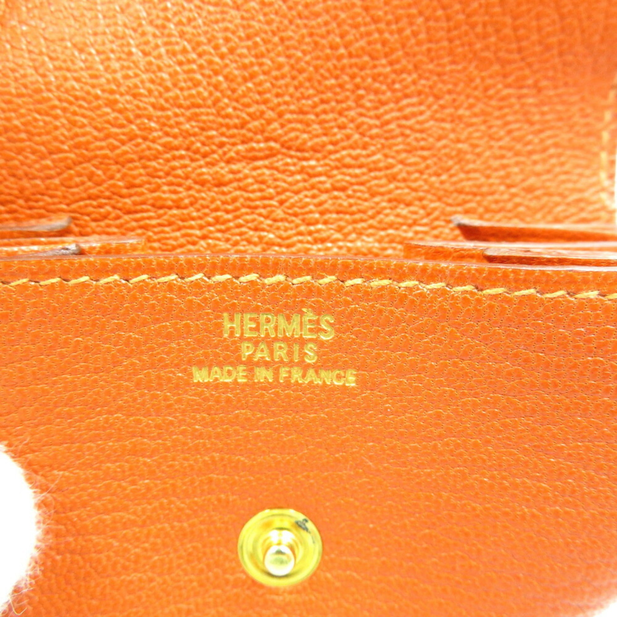 Hermes Orange Red Color Chevre Leather Coin Purse/Coin Case (Pre-Owned)